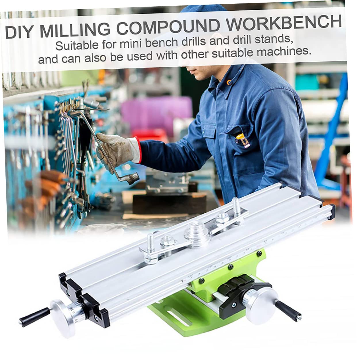 Mini Supporto per Trapano da Banco, Tavolo a Croce Multifunzione | Acciaio Legato Verde, Design Compatto, per Supporti e Macchine di Foratura e Fresatura