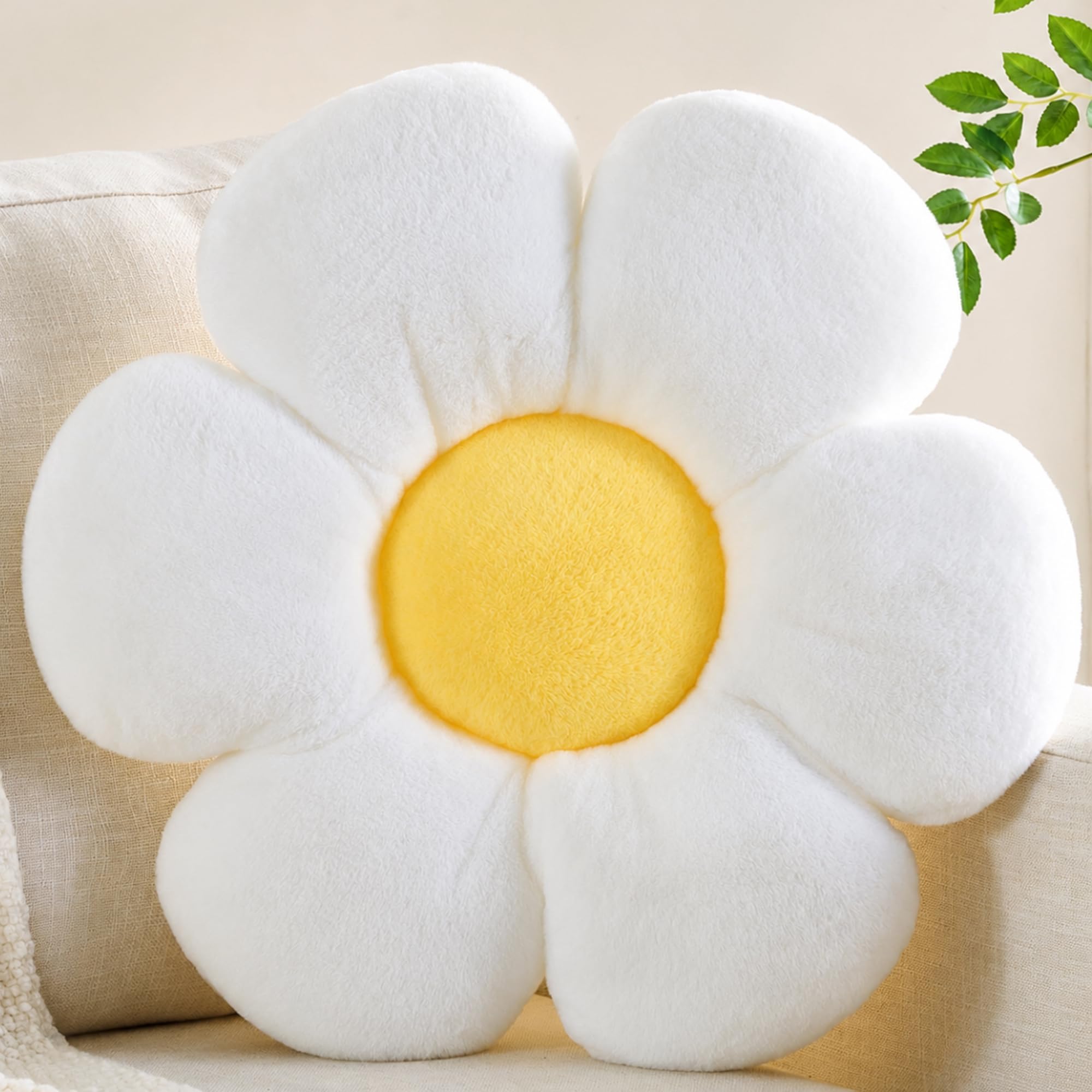 CANGHI Flower Pillow White Yellow 15.7" Decorative Throw Daisy Pillow