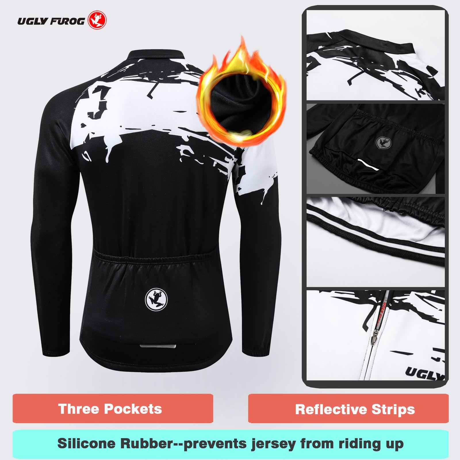UGLY FROG Maillot Ciclismo Hombre Invierno Manga Larga Conjunto + Pantalones Bicicleta Ropa Set Térmico Transpiración Deportes al Aire Libre