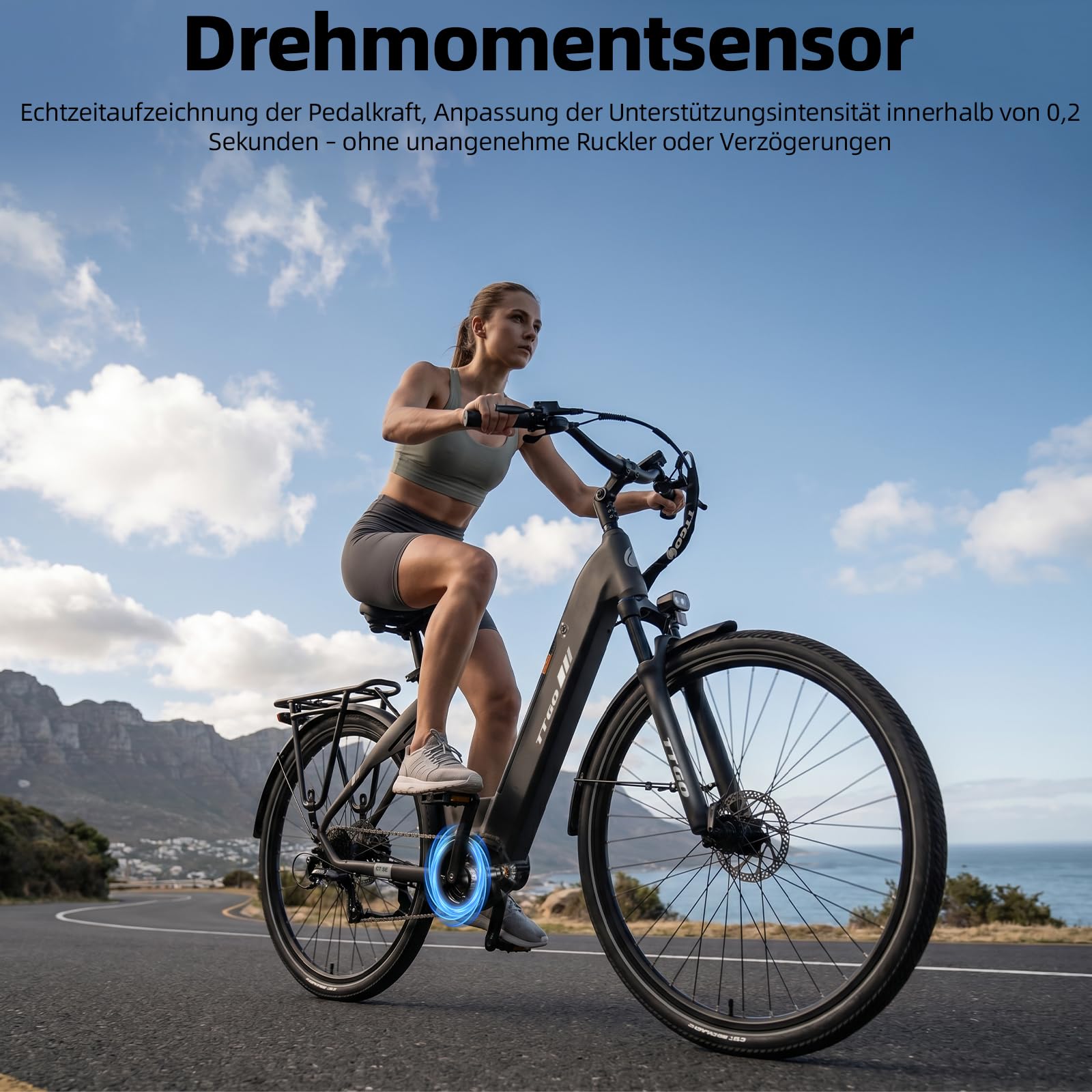 ttgo C7 SE Vélo électrique 28" pour homme et femme avec moteur central de 250 W, batterie 36 V 18 Ah, 9 vitesses jusqu'à 25 km/h, portée de 130 à 150 km, freins à disque hydrauliques