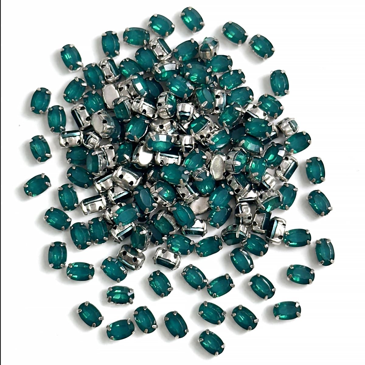Sew on Crystal Resin Stones/Rhinestone for Craft, Embroidery, Jewellery Making, Dresses, Embellishments, Bracelet Making (4 * 6MM, Oval Shape, Green, 144 Pieces)