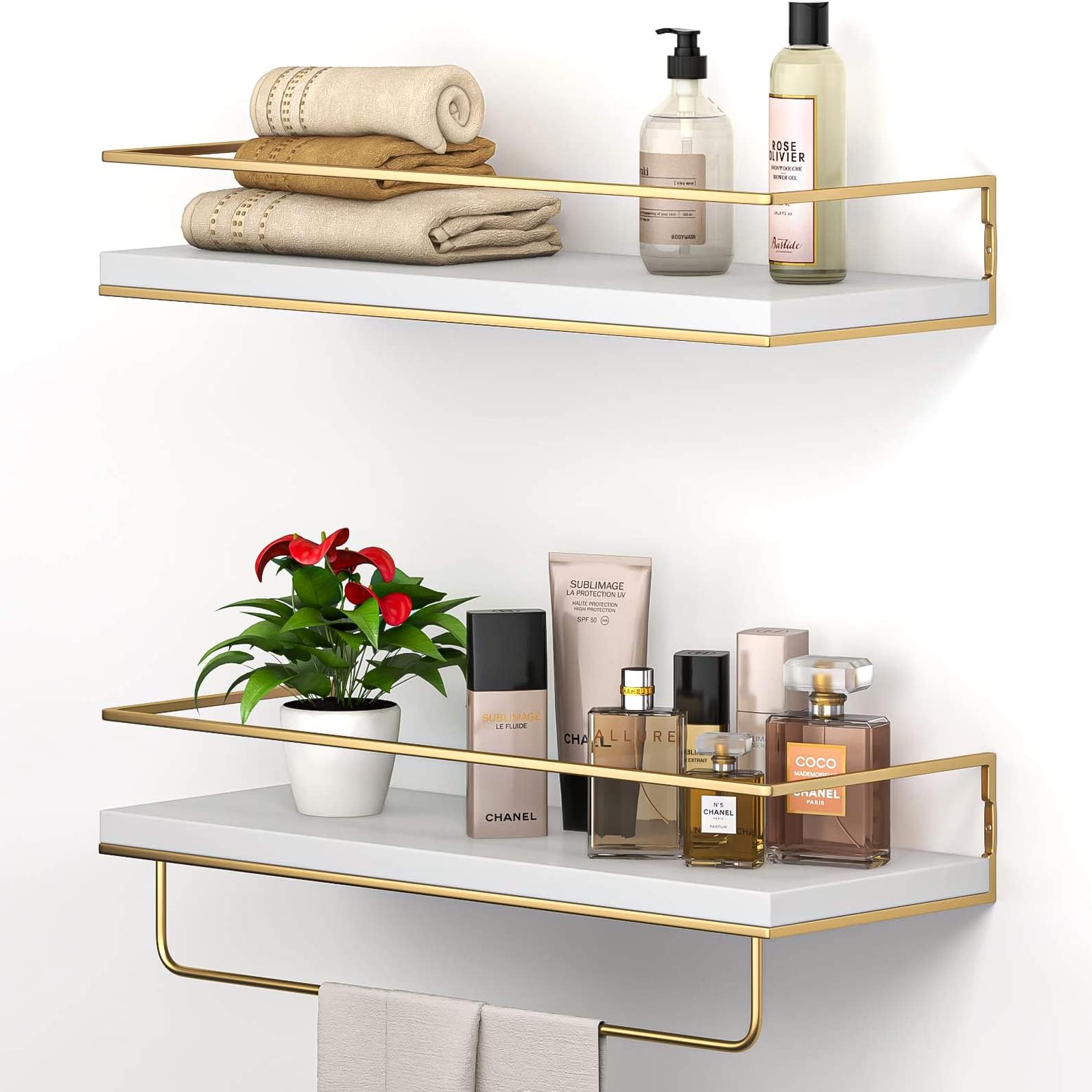 Peter's Goods Modern Floating Shelves with Rail Wall Mounted Bathroom