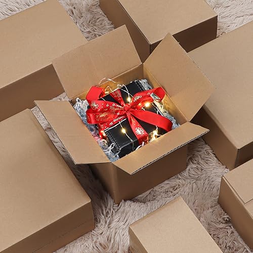 Miniatura 56 de CRUGLA Cajas de envío de 9 x 6 x 4 para pequeñas empresas, caja de embalaje de cartón corrugado, 25 paquetes Marrón,Blanco