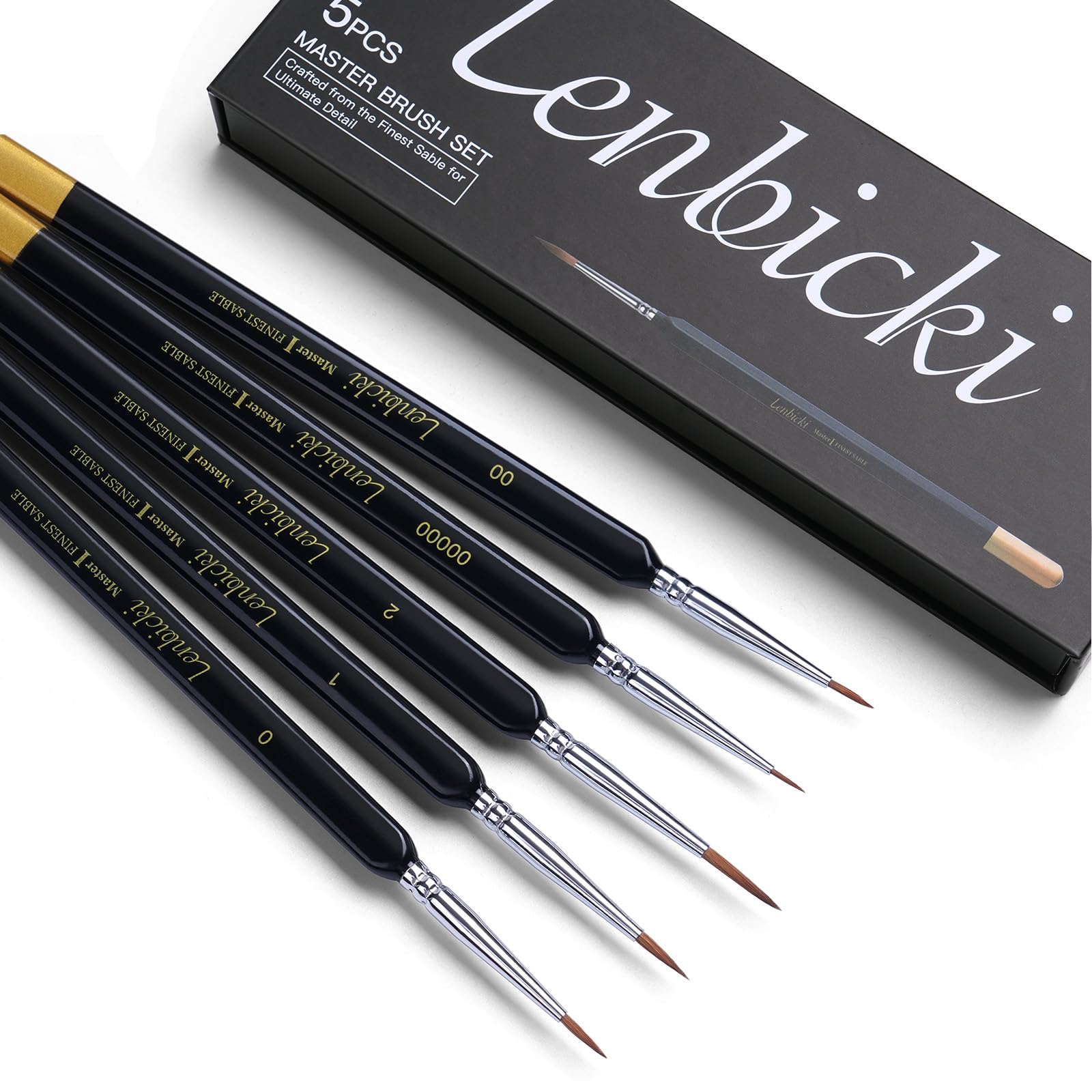 Kolinsky Sable Brushes Miniature 5PCS Fine Detail Precision Professional Artist Triangular Handle Paint Brush Set for Watercolor, Acrylic, Oil, Model, Paint by Numbers