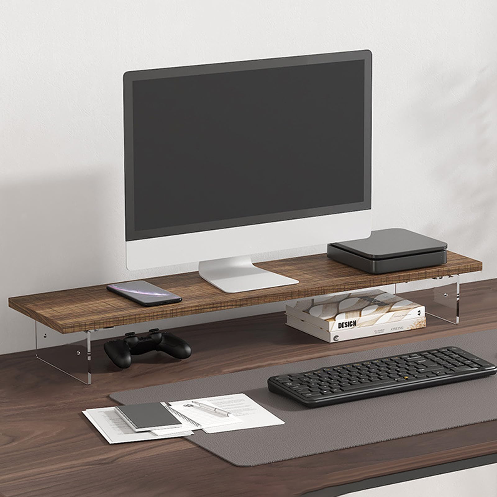 Supporto ergonomico in legno per monitor da scrivania per laptop e desktop, altezza regolabile, design elegante in legno per casa e ufficio