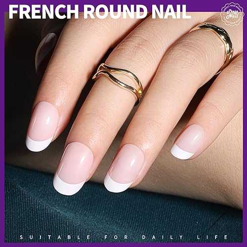 Miniatura 8 de Teenitor Uñas cortas a presión, kit de manicura de uñas francesas de 312 piezas, uñas postizas con diseño, uñas de punta francesa extra cortas