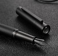 Vista 7 de Wikult Hong-Dian - Pluma estilográfica personalizada de bosque negro mate, punta media, diseño clásico con juego de caja de regalo, grabado con tu