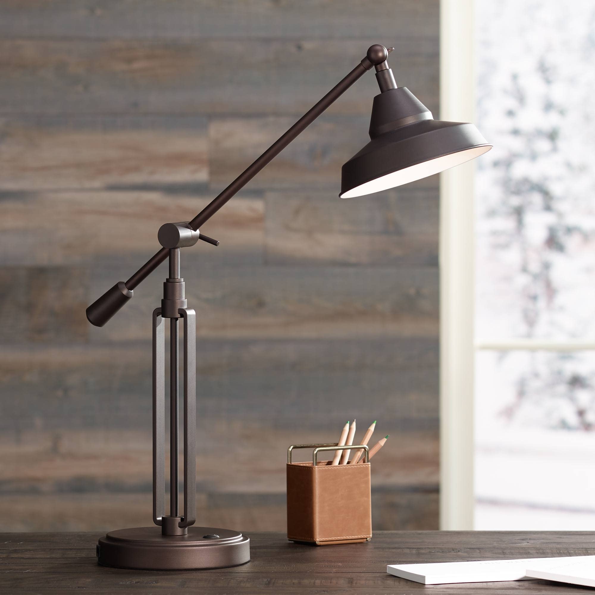 Buy Turnbuckle Rustic Farmhouse Adjustable Desk Lamp with USB Charging Port LED 25" High Oil