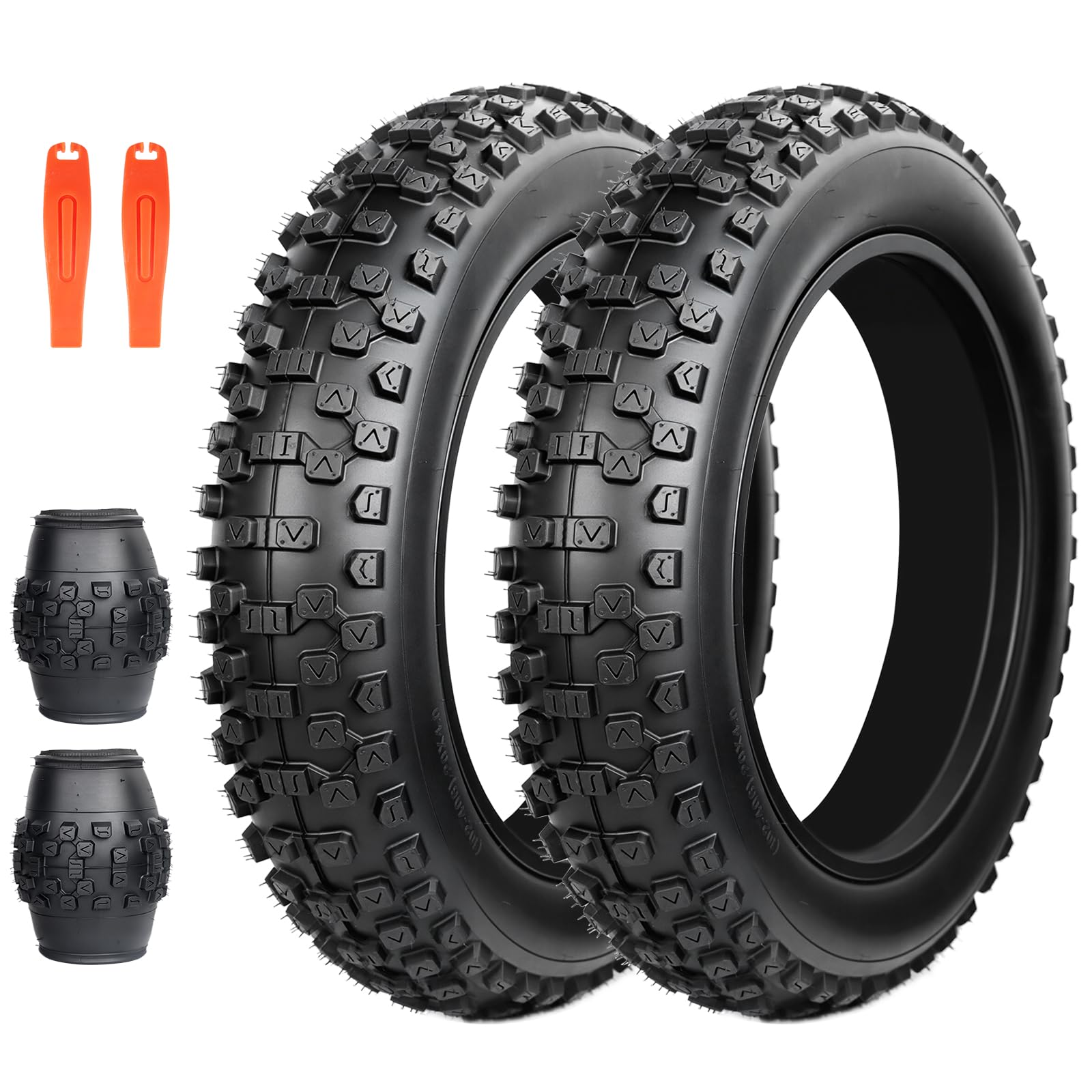 ZUKKA 2 Pieces 20 Inch Heavy Duty E-Bike Tyres 20 x 4.0 Casing 102-406 Foldable Fat Tyre Fat Bicycle Tyres for E-Bike/Mountain Snow Bike, Black