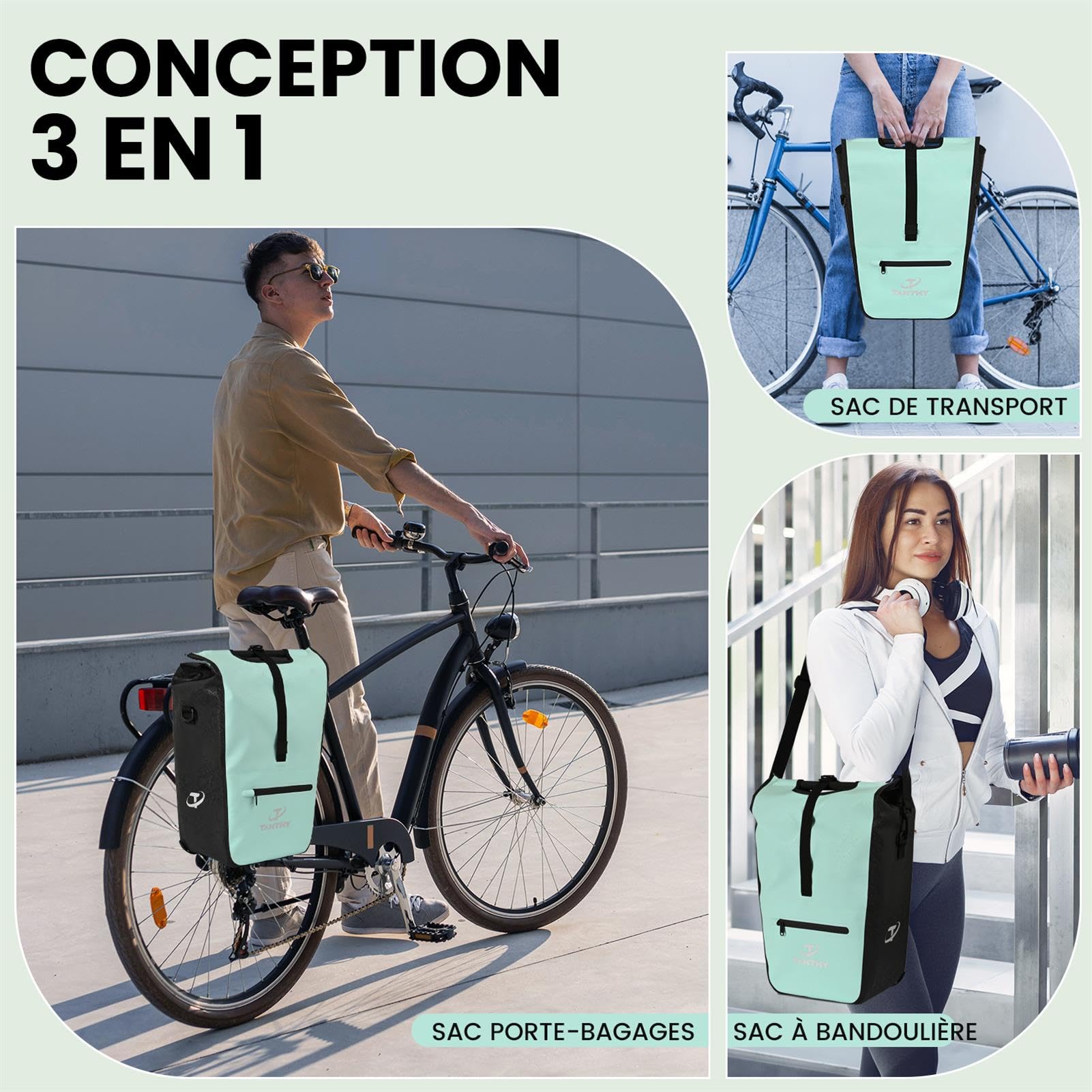 Sacoche Velo Porte Bagage Arriere avec Insert Réfrigérant Amovible, 3 in 1 Sac Velo, Sacoche à Bandoulière & Sacoches de Transport pour Shopping, VTT Outdoor, Sport (22-28 L)