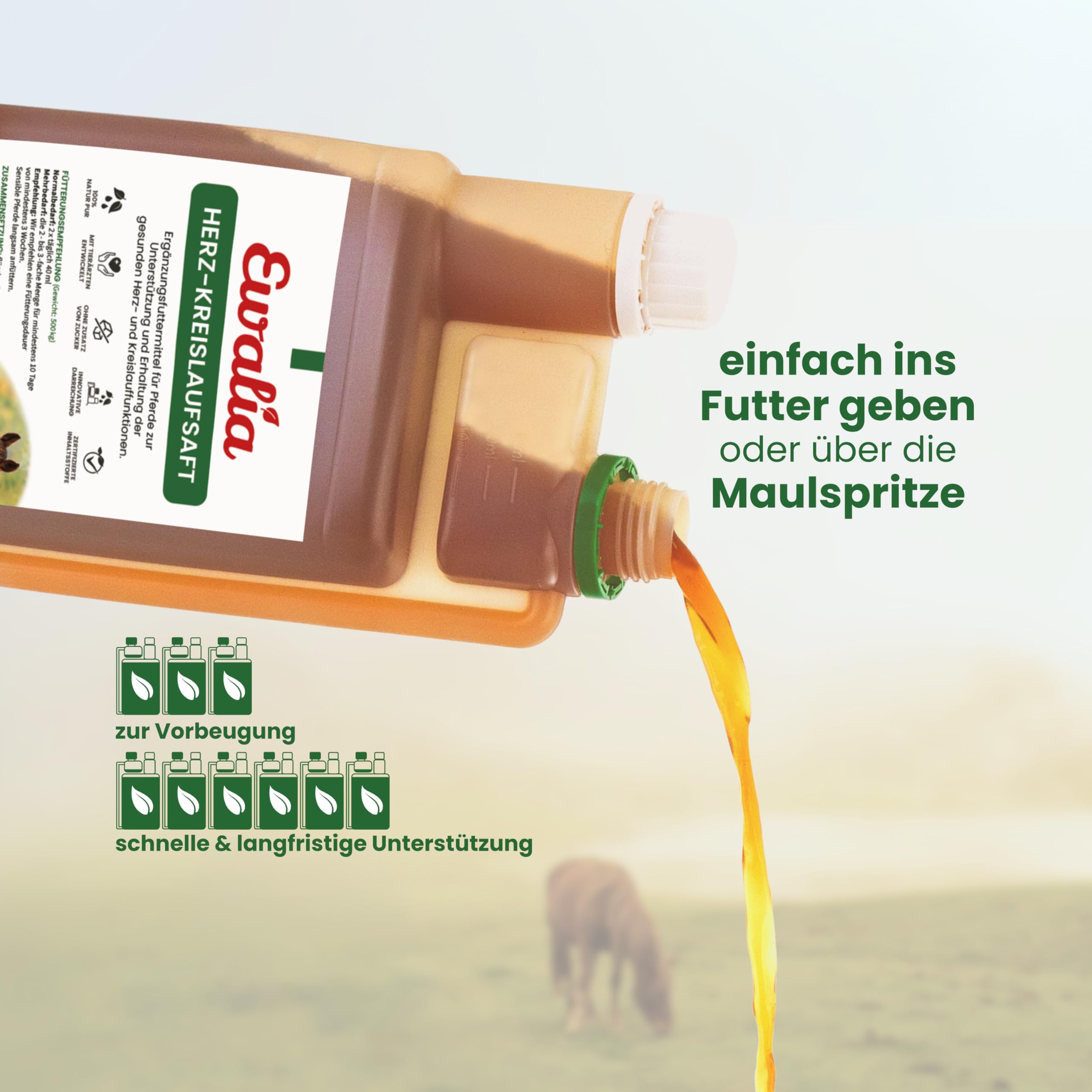 EWALIA Herz-Kreislaufsaft | 1 l | Ergänzungsfuttermittel für Pferde | Mit Weißdorn