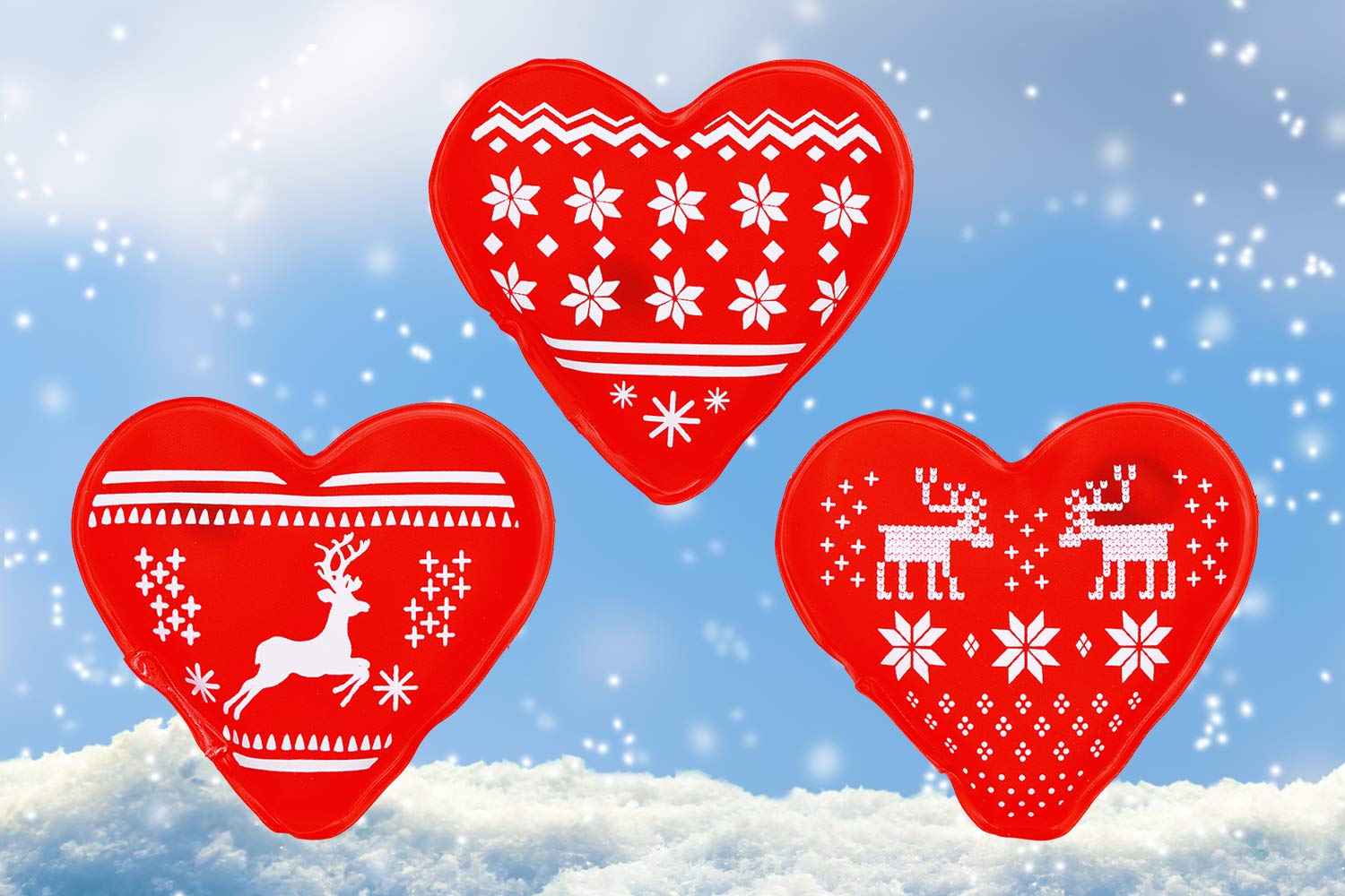 MC-Trend 3er Set Rentier Snowflake Handwärmer Taschenwärmer Herz für warme Finger gegen kalte Hände im Herbst und Winter, wiederverwendbar