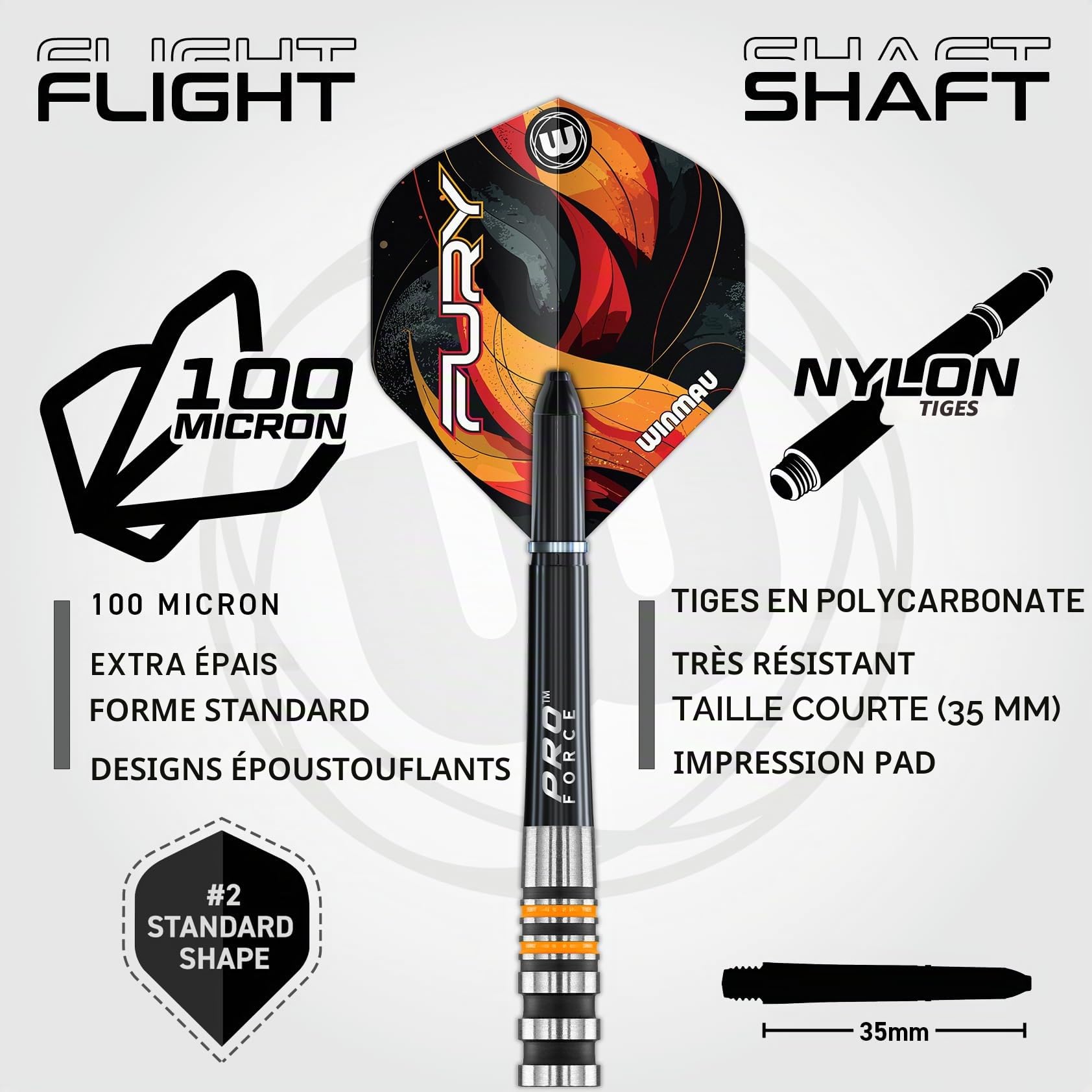 Winmau Fury Fléchettes en tungstène avec ailettes prismatiques et tiges Vecta 22-28 g