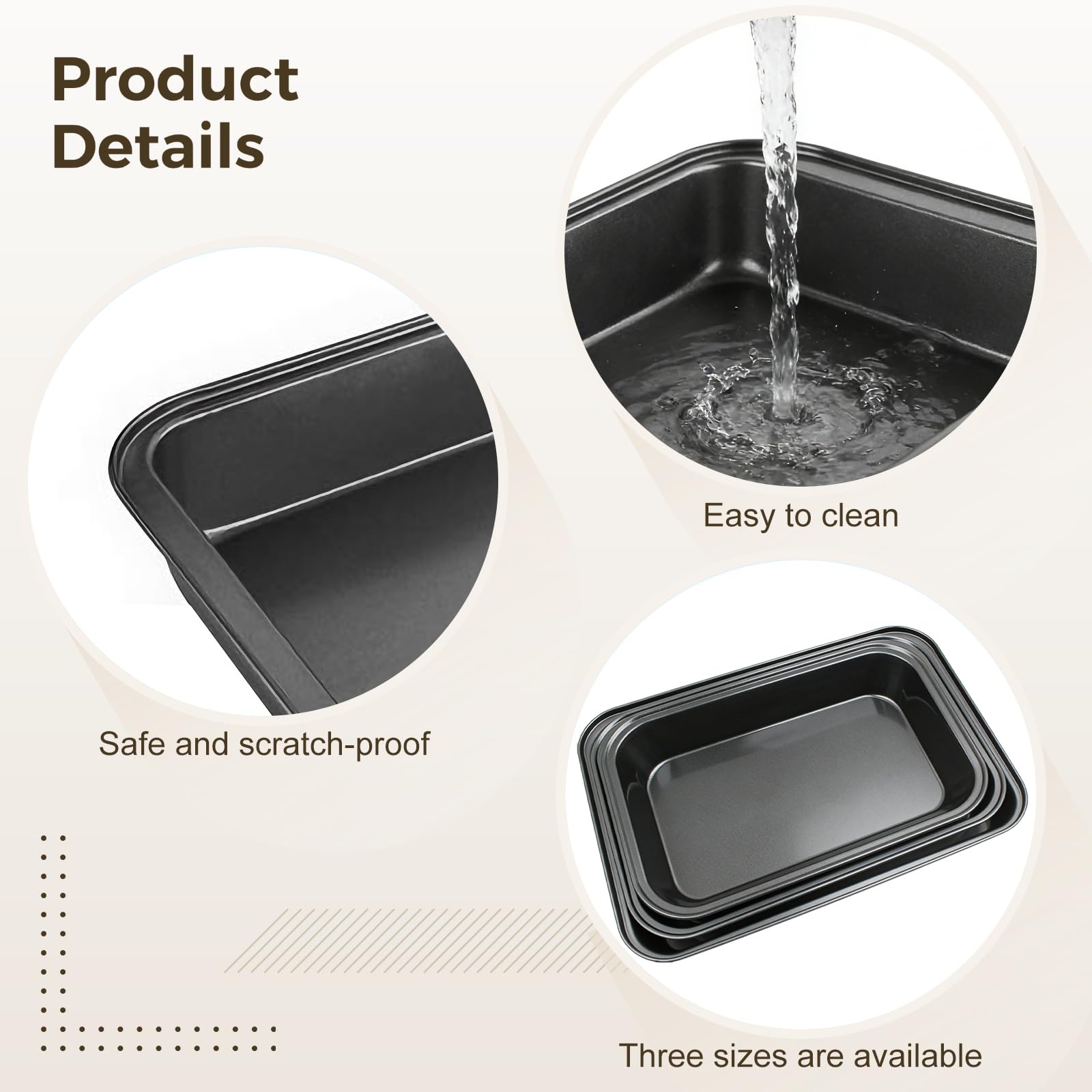 Lot de 3 plaques de cuisson pour four, moules à rôtir en acier au carbone, set de moules à gâteau rectangulaires, 11,8, 12,6 et 13,4 pouces, plats profonds pour cuisiner, rôtir et cuire