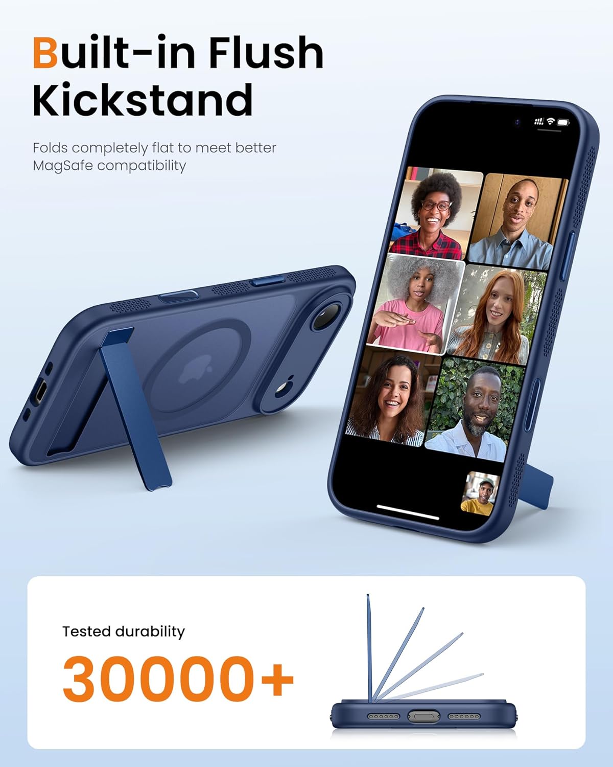 for iPhone Air Magnetic Stand Case with Black Magnetic Wallet, Camera Control Button, Full Lens Protection, Compatible with MagSafe, Military Grade Case for iPhone Air, Blue