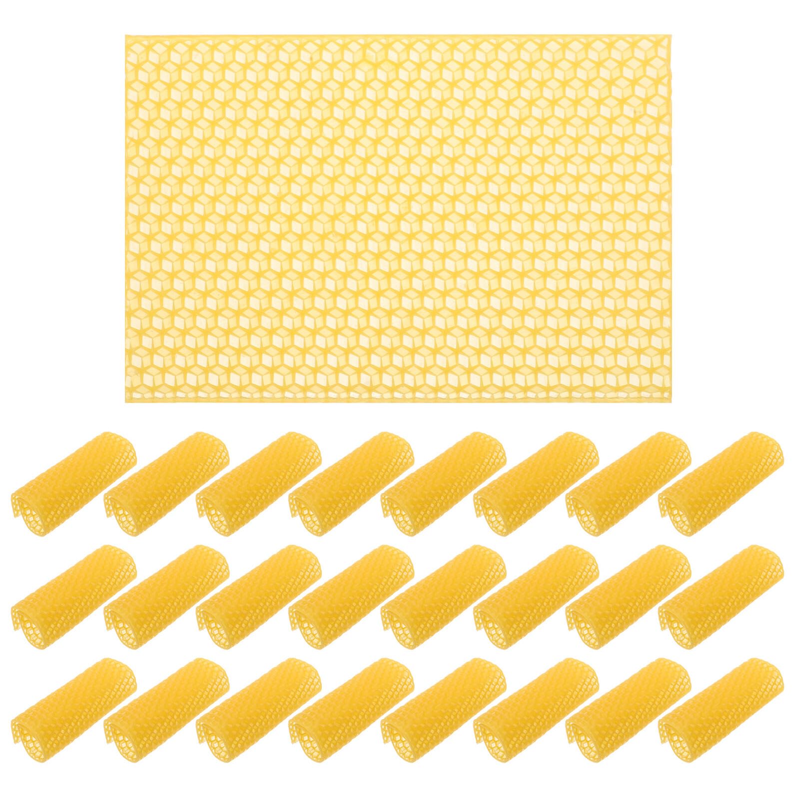 Angoily 30 Stück bienenwachsplatten Bienenwachs -Stiftung für Bienenstock Wachende beschichtete Stiftung Künstliche Wabenstiftungen für Bienenstöcke Yellow
