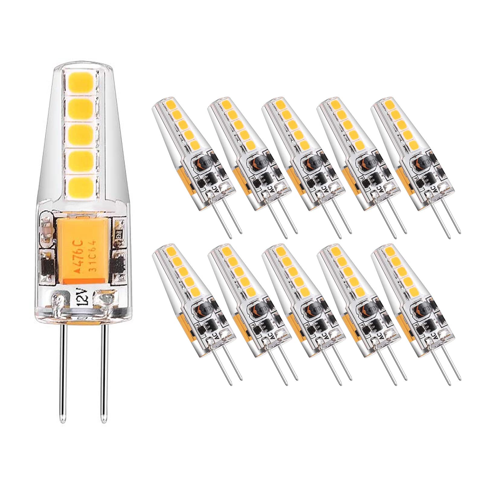 Ampoule LED G4 3W Économie D'énergie Équivalent 30W Lampe Halogène, AC/DC 12V 300LM, Non Dimmable, sans Scintillement, Économie D'énergie, Lot de 10,Cool White 6000k