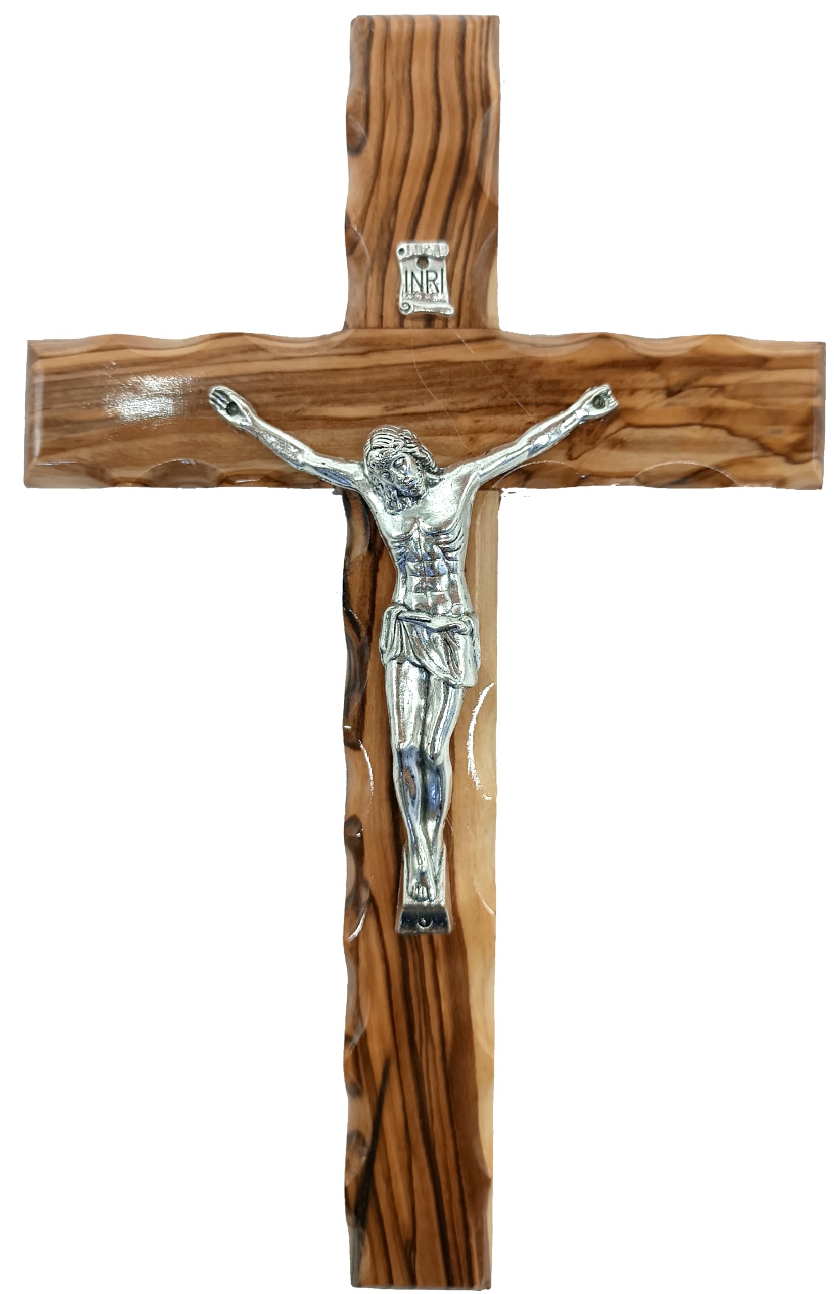 Zuluf 7.8" Olive Wood Latin Cross with Silver Plated Crucifix Christian Wall Gift from Bethlehem Holy Land CRS064