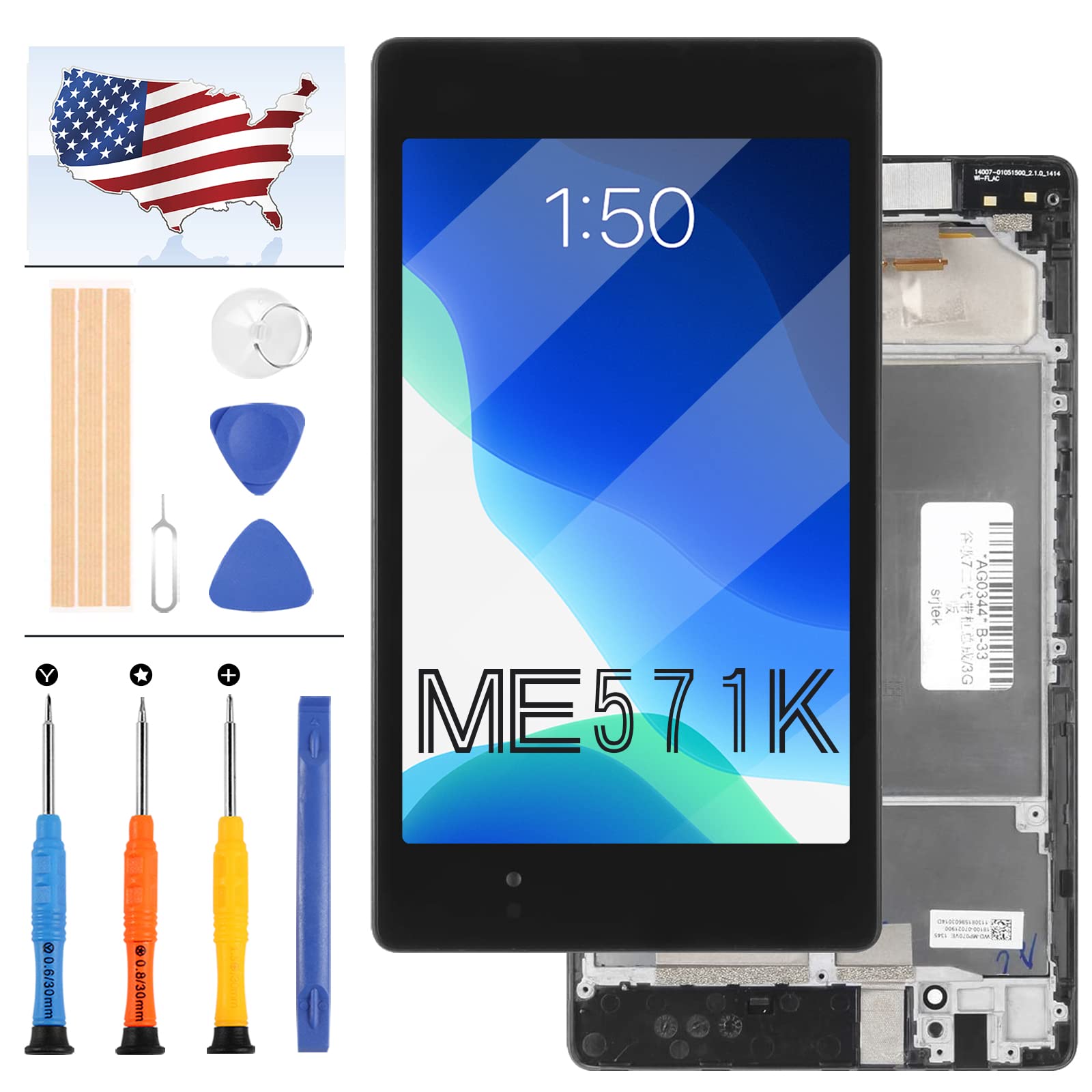 Screen for Asus Google Nexus 7 2013 2nd Gen ME571 ME571K ME571KL K008 K009 LCD Display Touch Screen Digitizer Assembly Full Glass Panel Lens Replacement Parts + Free Tools (3G with Frame)