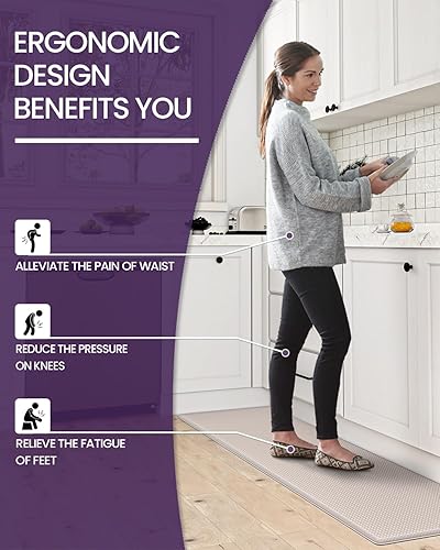 Miniatura 9 de DEXI Alfombra de cocina acolchada antifatiga alfombras de cocina, 25 pulgadas impermeable antideslizante espuma de memoria estera de pie.