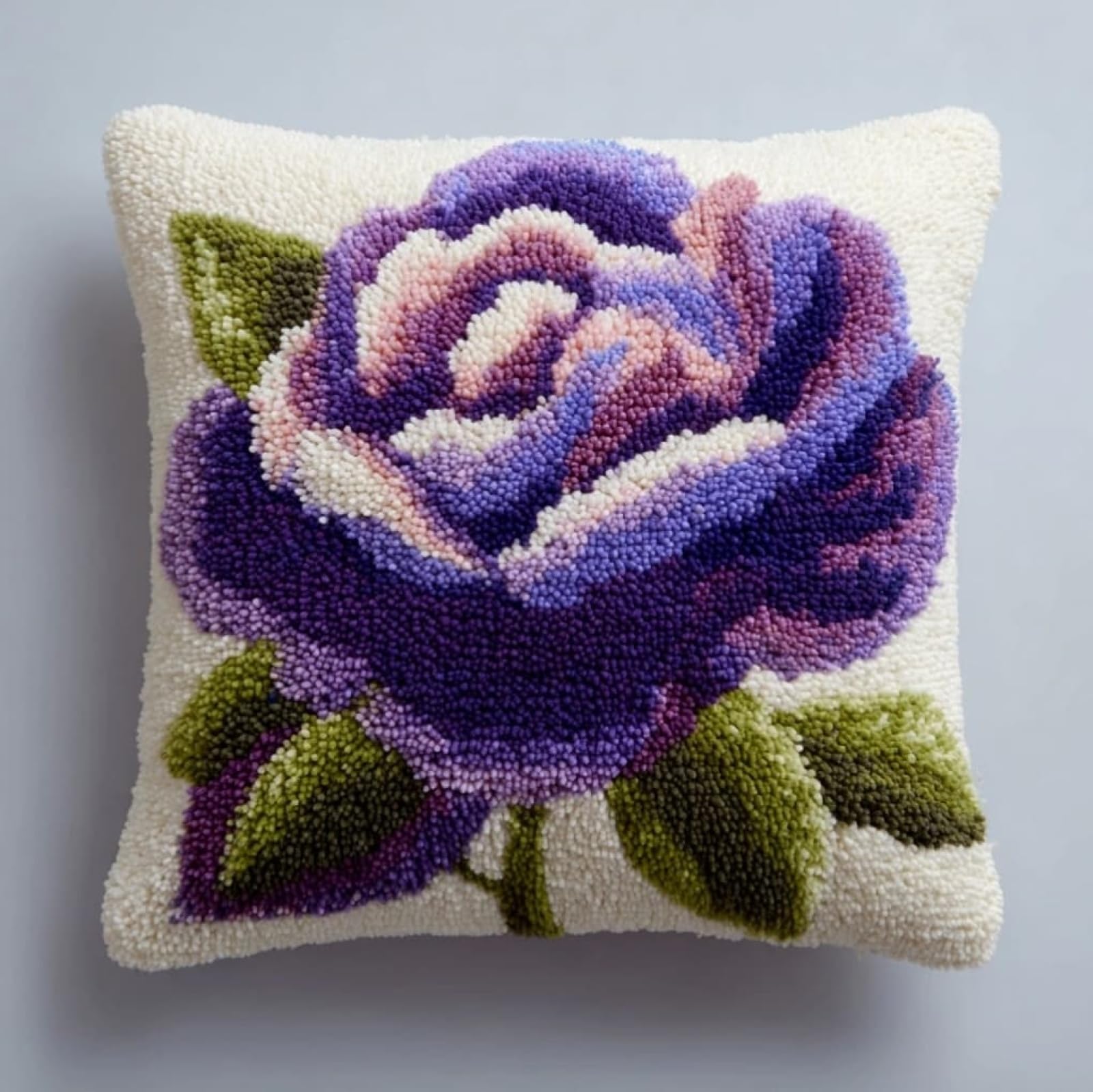 WallustrioaW Latch Hook Pillow Case Kits,Purple Roses