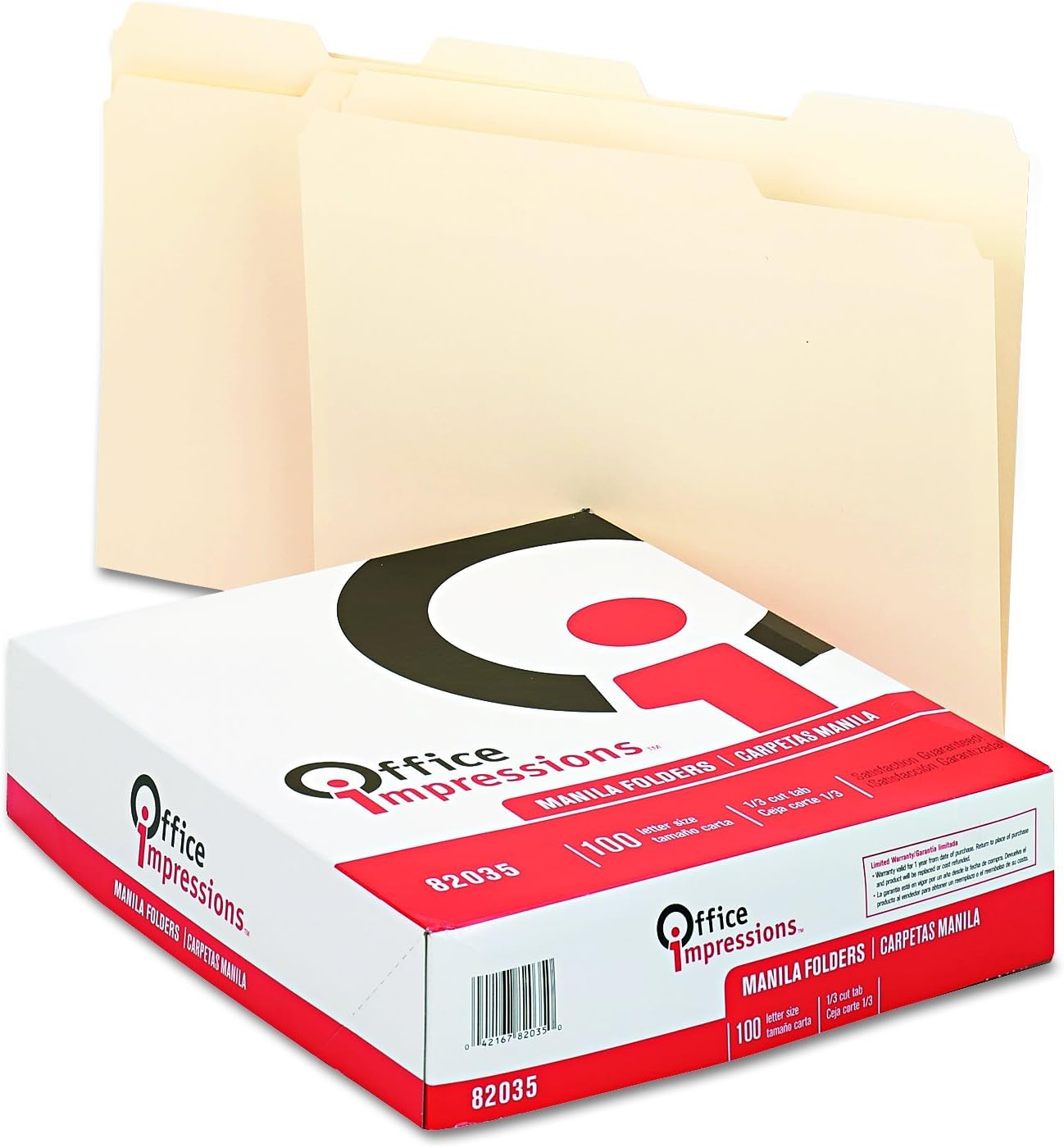 Top Tab Manila File Folders, 1/3-Cut Tabs: Assorted, Letter Size, 1" Expansion, Manila, 100/Box