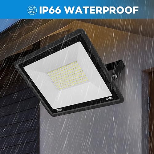 Miniatura 4 de LONXITING Paquete de 2 focos LED de 100 W para exteriores, 10000 lúmenes, 6500 K, luz de trabajo exterior con enchufe de 5.9 pies, IP66,