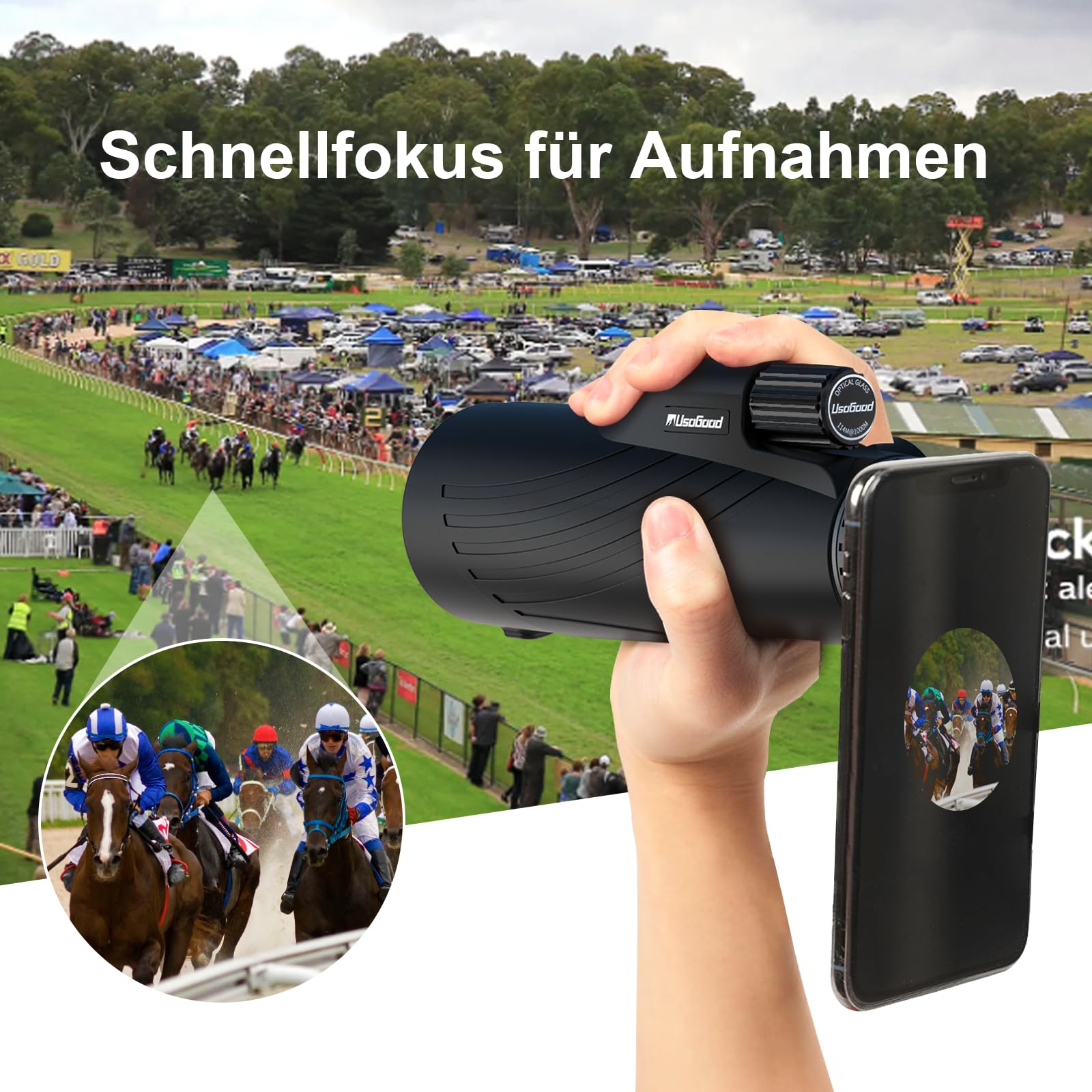 Usogood 12x52 Monokular Teleskop Erwachsene,HD Monokular Fernrohr mit BAK4 Prisma und FMC Beschichtung, für Vogelbeobachtung, Wandern