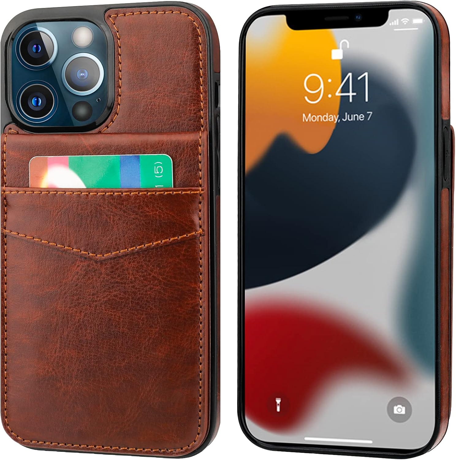 KIHUWEY Compatible with iPhone 13 Pro Max Case Wallet with Credit Card Holder, Premium Leather Magnetic Clasp Kickstand Heavy Duty Protective Cover for iPhone 13 Pro Max 6.7 Inch(Brown) - Image 3