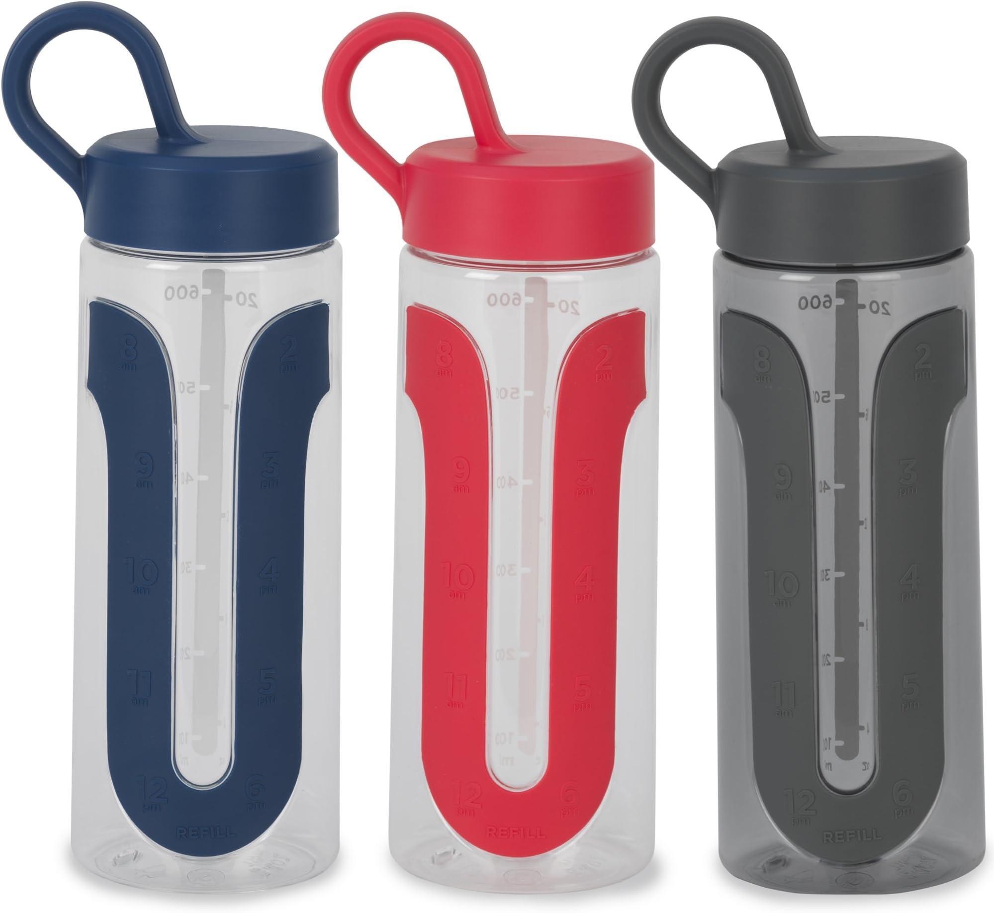 GoBottle Hydration Tracker, Leak Proof, BPA Free Water Bottle, 24oz, 3-Pack