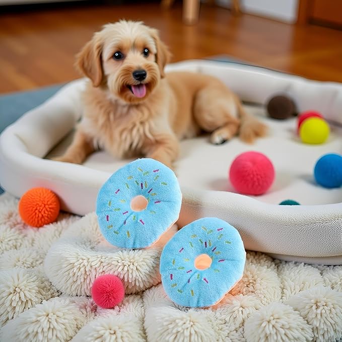 Juguete de Peluche para Perros con Sonido, Forma de Donut Azul miniatura 3