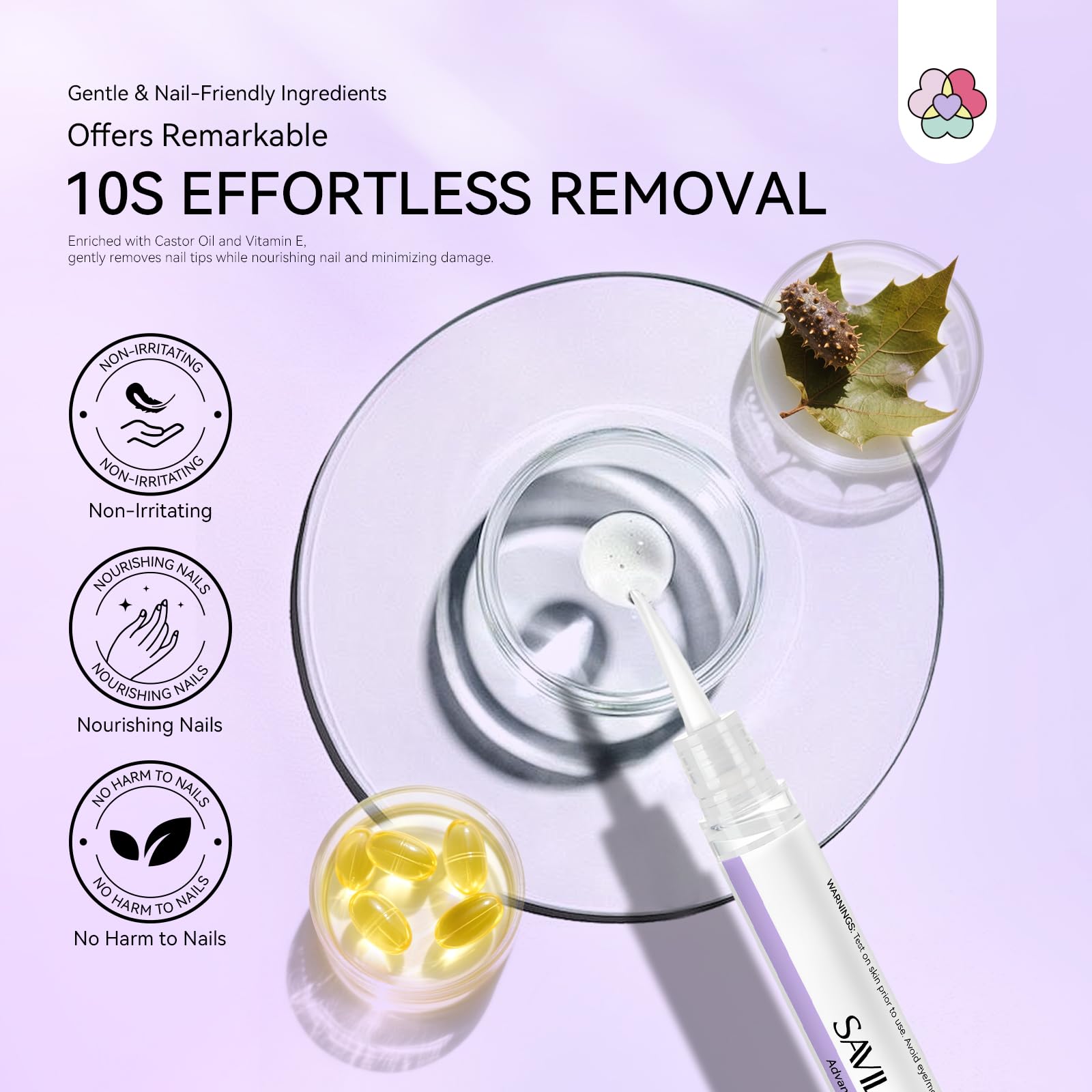 SAVILAND Advanced Press On Nail Polish Remover Pen: 10-sekundowy, bezproblemowy zmywacz do kleju do paznokci, 2 sztuki Click & Remove Nail Glue Remover do paznokci Press On