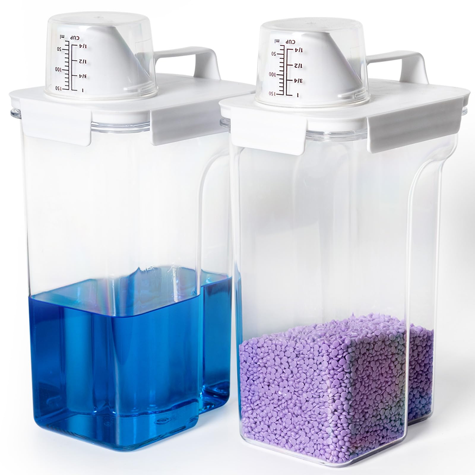 G2 GO2GETHER Laundry Detergent Container,2Pack -95oz Laundry Detergent Dispenser with 5 labels for Laundry Room, Laundry Scent Beads, Powder,Bleach,Soap,Fabric Softener Storage and Organization.