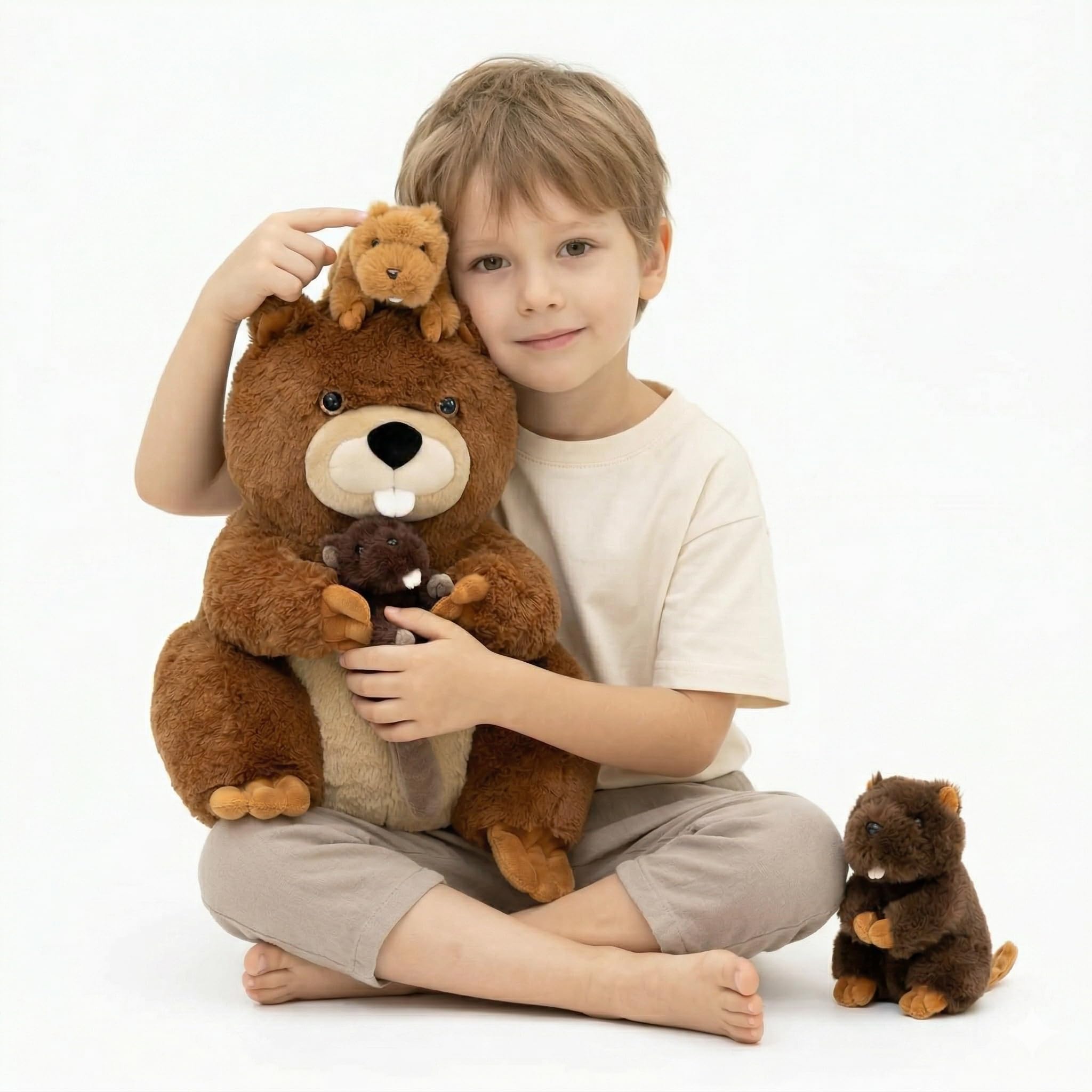 MaoGoLan 4Pcs Beaver Stuffed Animals with Three Babies 17.7 inch