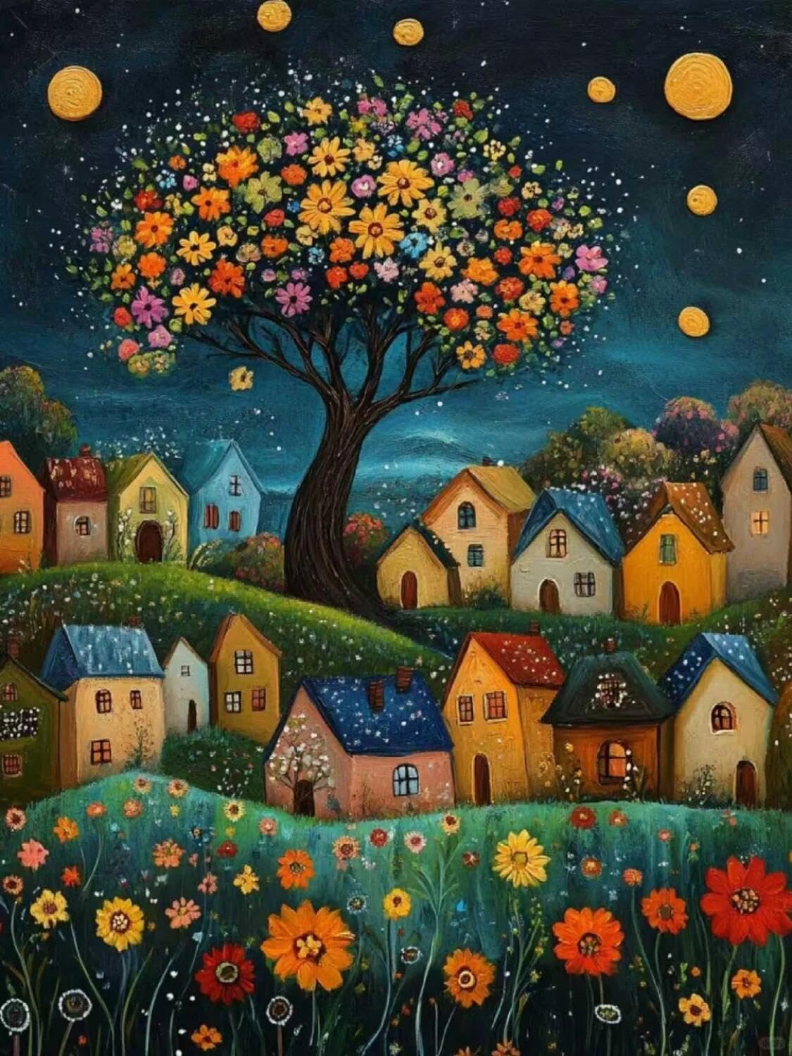 Rqwybcaxn X Seed Bead Embroidery Kits Big Trees And Houses 40X50cm