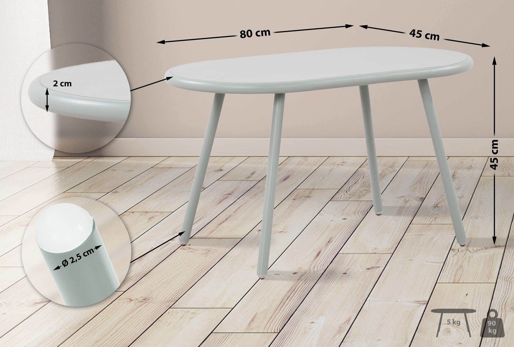 CLP Mesa de Centro Velva I Mesa de salón Ovalada con Base metálica I Mesilla Impermeable para Exteriores o Interior, Color:Turquesa