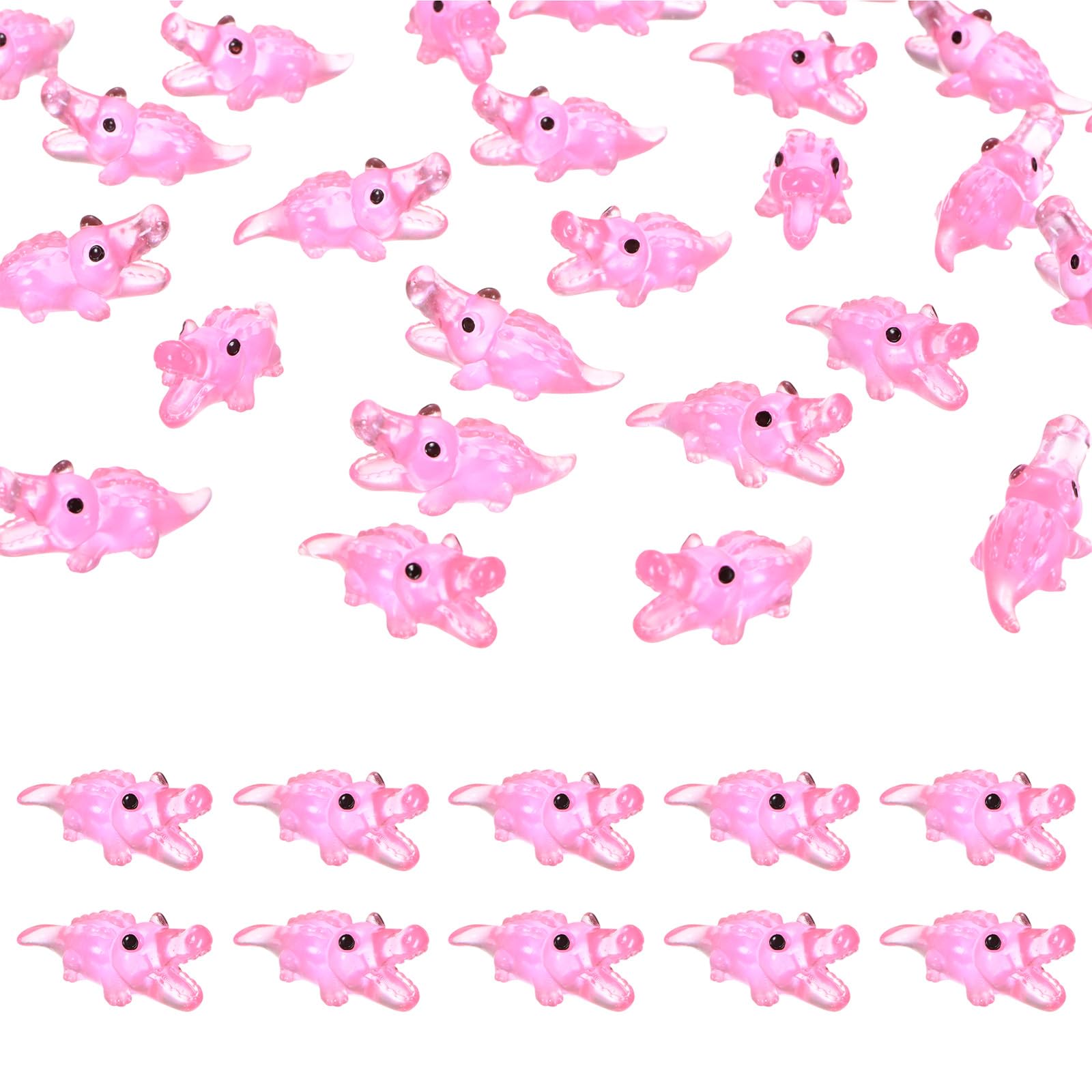 M METERXITY 60-Pack Luminous Mini Resin Crocodile, Glow in the Dark Tiny Crocodile for Terrarium/Micro Landscaping/Terrarium, Decorative Miniature Animal Figurine to Place [Rose Red]