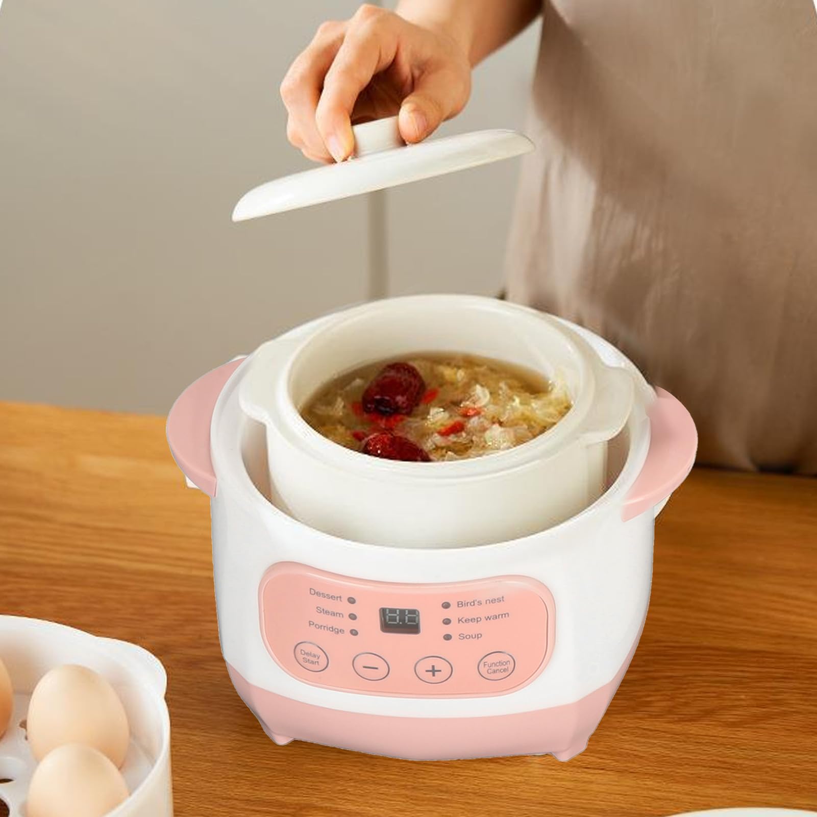 1L Electric Stew Pot, Prevent Dry Burning Time Appointment with 24H Reservation Ceramic Soup Pot for Home Kitchen, Electric Stew Pot Appointment Timing Smart Prevent Dry Burning