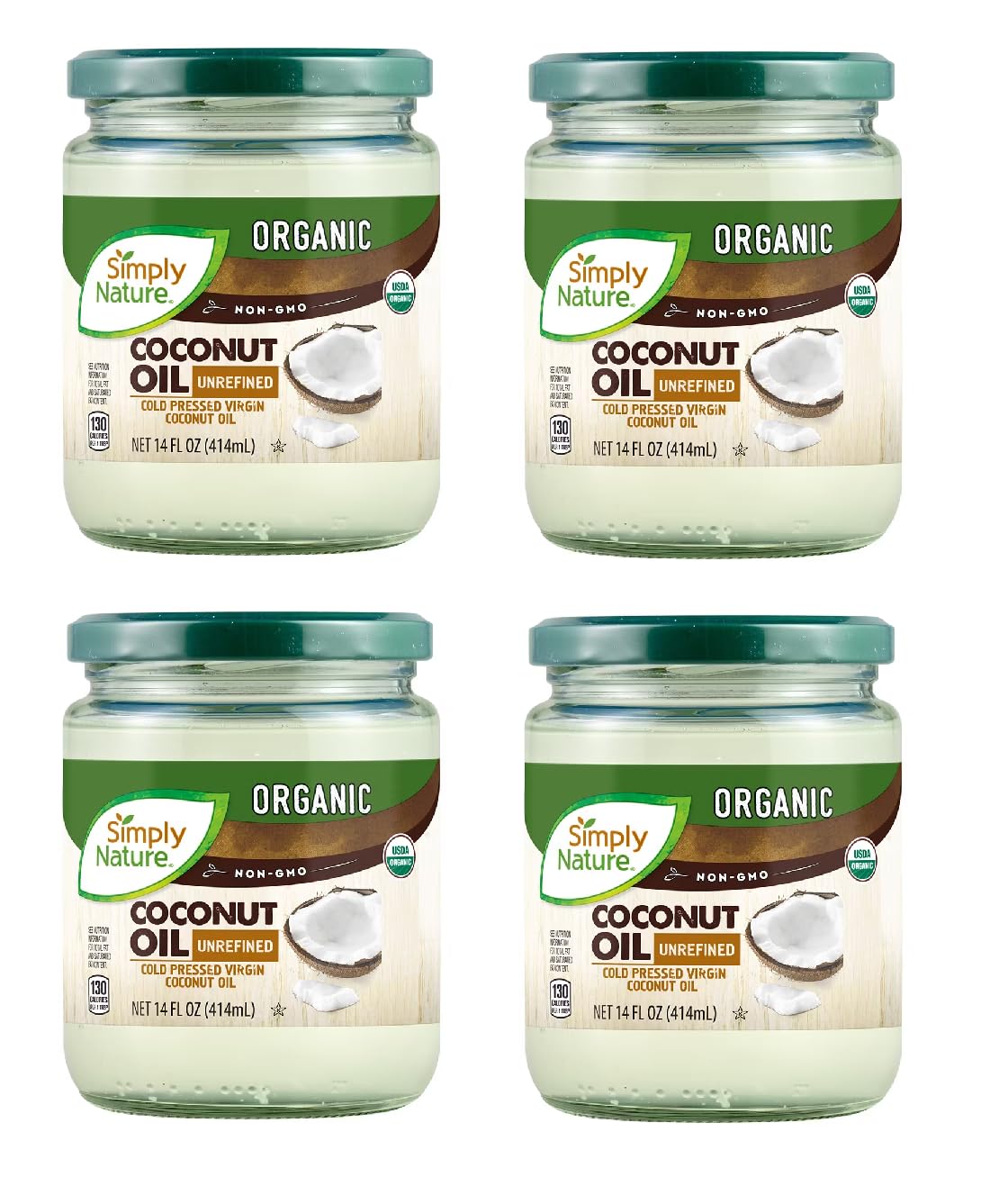 🌴 4 PACK, ORGANIC, UNREFINED COCONUT OIL - 14 oz. Jars x 4 Jars 🥥✨🌿 Organic & Non-GMO ❄️ Cold Pressed & Virgin 🍽️ Gluten-Free & Lactose-Free - Great for 🍳 Cooking, 🍪 Baking, 🥤 Drinks, & 💆‍♀️ Hair & Skin Moisturization Oil