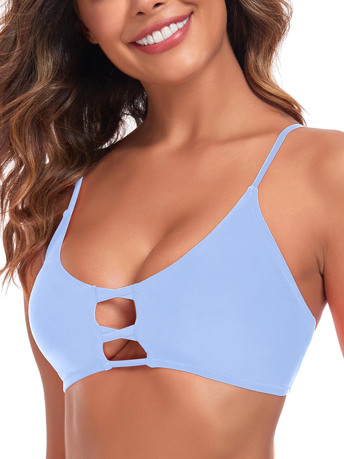 RELLECIGA Women's Sea Blue Strappy Longline Triangle Bikini Top Size Medium