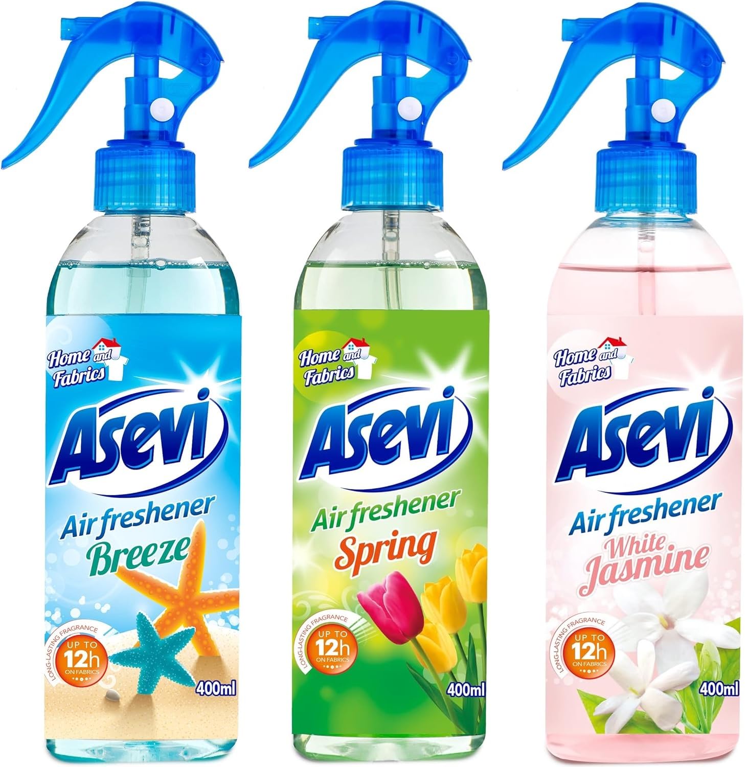 Asevi Air Freshener Room Spray Bundle (3 x 400ml) Breeze, White Jasmine, Spring