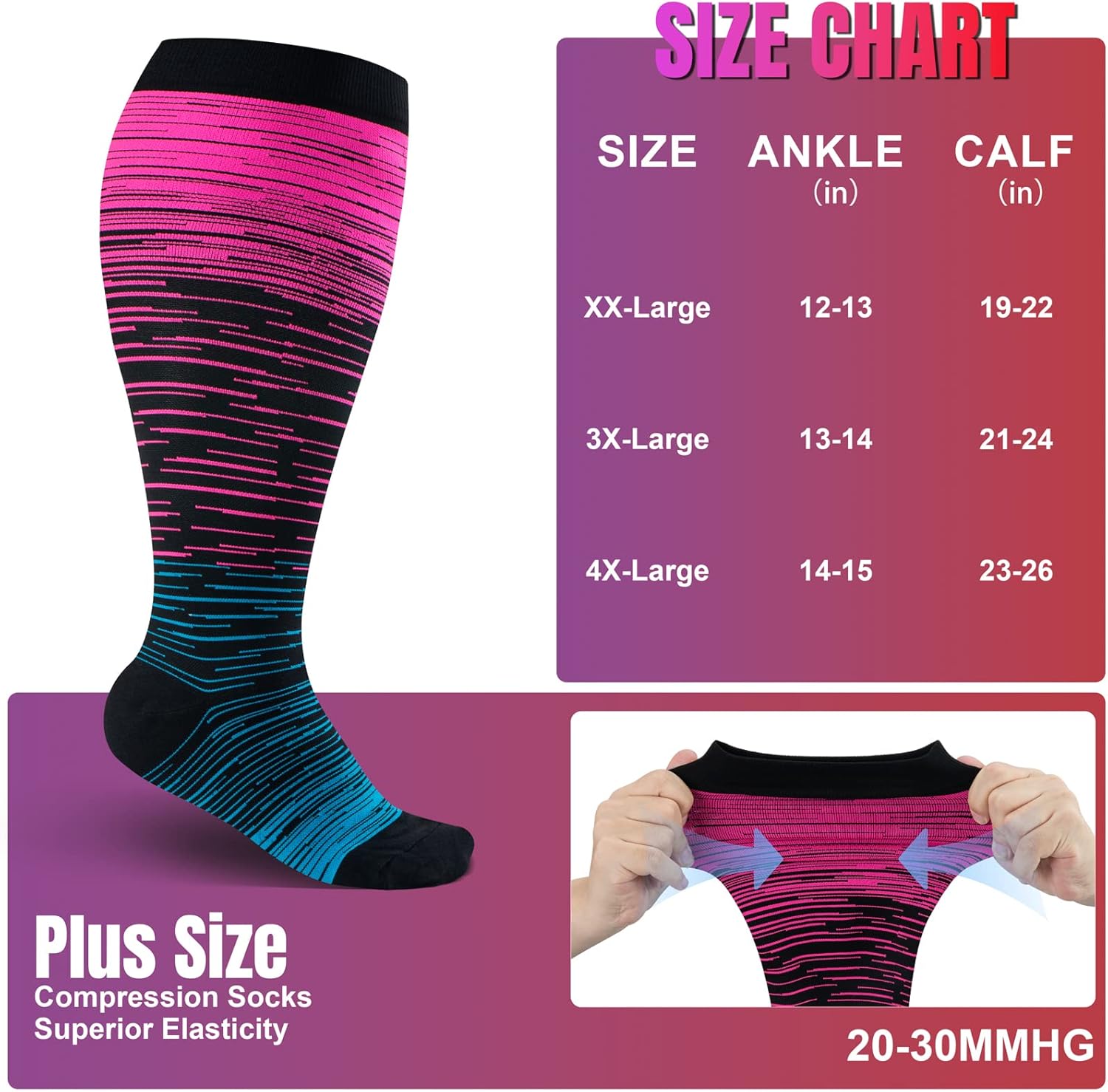 Plus Size Compression Socks Wide Calf for Women & Men 20-30 mmhg-Extra Wide Calf Knee High Support Socks for Nurse - Image 3