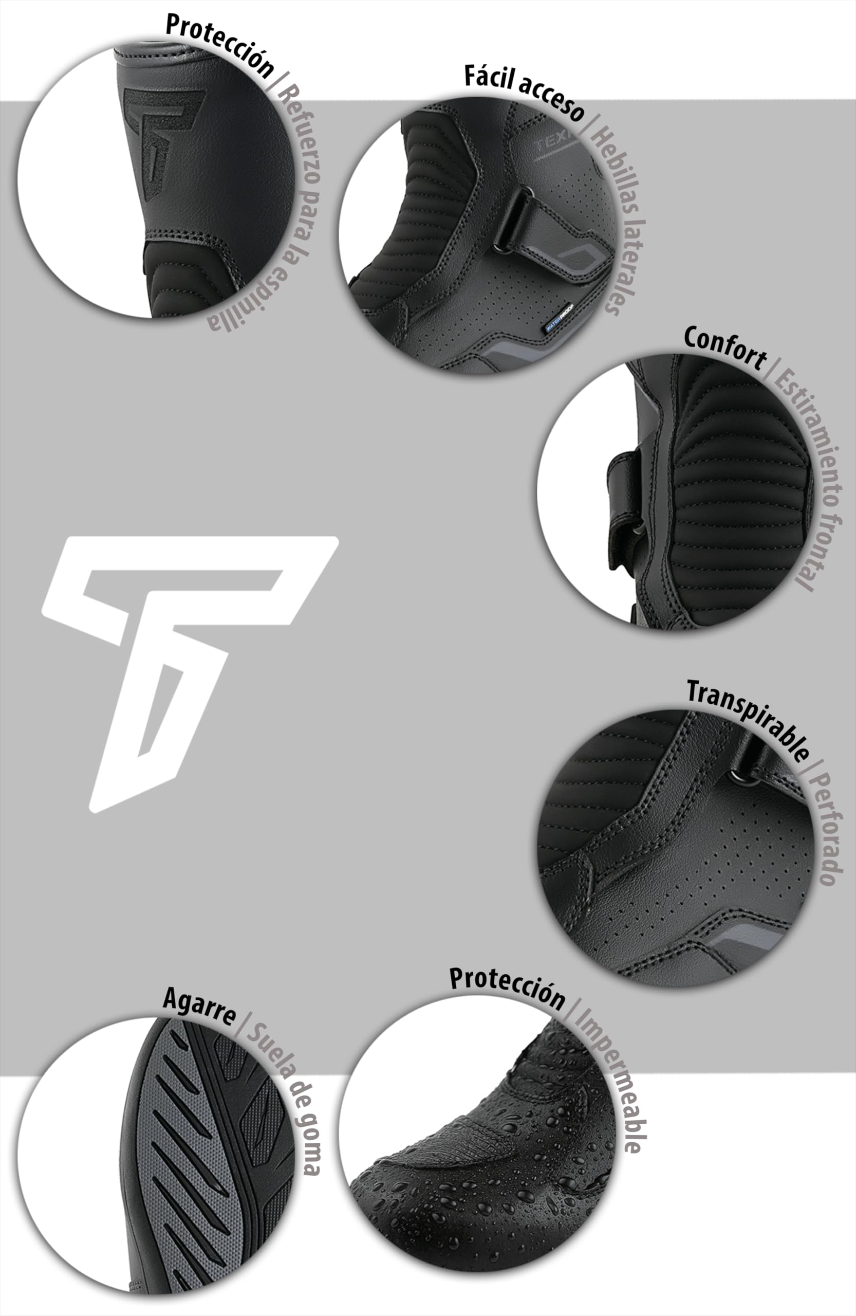 Texpeed Botas Moto Hombre Cuero - Cruiser 100% Botas De Moto Impermeables De Corte Corto Homologadas Por La CE - Negro - EU 43