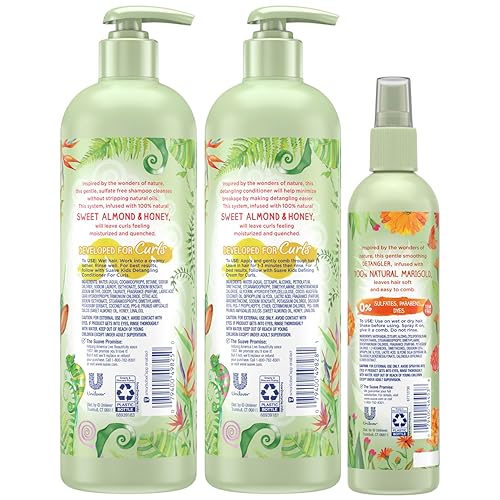Miniatura 2 de Suave Champú y acondicionador para rizos, almendra dulce y miel, paquete de 2 unidades + espray desenredante para niños con caléndula 100% natural,