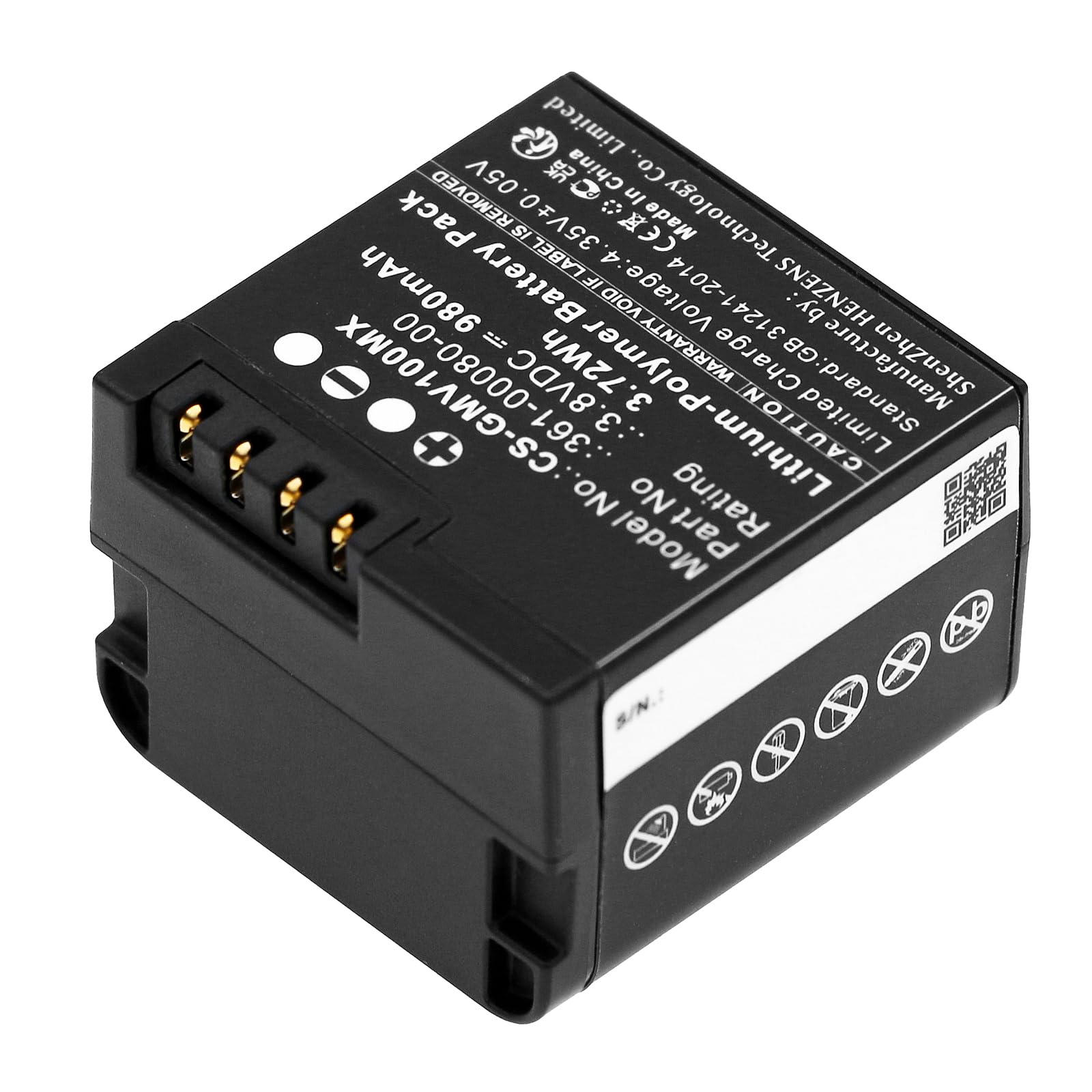 TECHTEK Batería 980mAh Compatible con [Garmin] Virb X, Virb X Compact, VIRB XE sustituye 010-12256-01, 361-00080-00 FBA