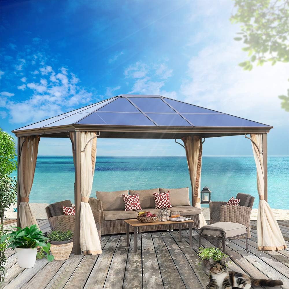 MorNon Outdoor Gazebo with Mesh Screen Netting Curtains Heavy Duty Waterproof for Deck, gazebos for patios 12x10 ft Patio and Backyard