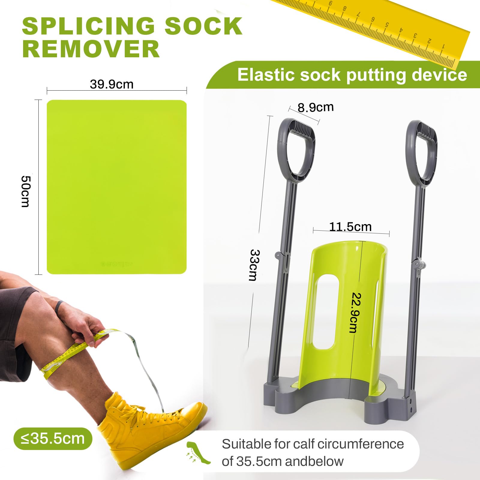 Anziehhilfe für Kompressionsstrümpfe und Stützstrümpfe, mit Silikon Anti Rutsch Matte, Ausziehen Ohne Bücken, mit Spezialhandschuhe für Kompressionsstrümpfe