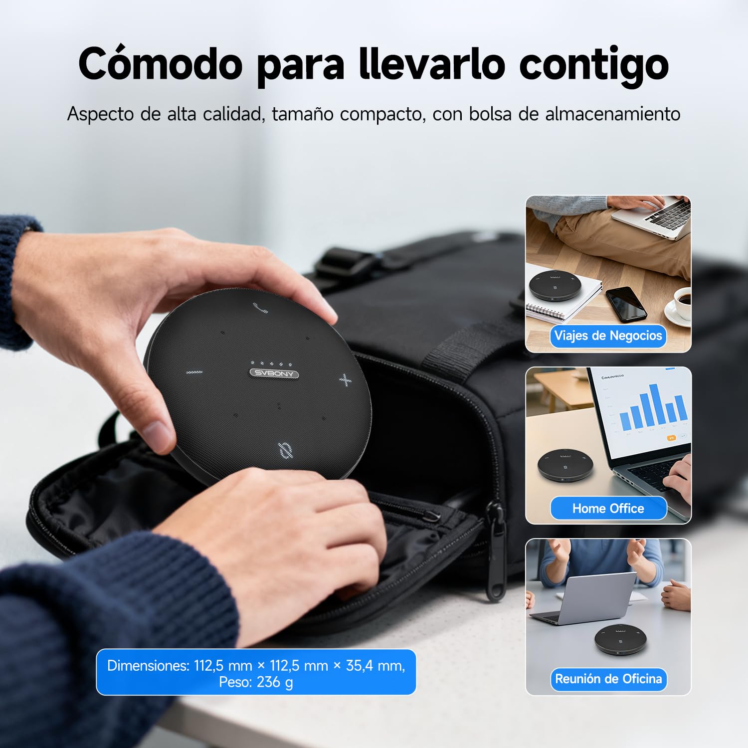 SVBONY Svhub Omni2 Altavoz y Micrófono para Conferencias, Altavoz Portátil, 4 Micrófonos con Cancelación de Ruido, Grabación de Voz Mejorada, 8Hde Duración de Llamada, para Salas de Reuniones Pequeñas