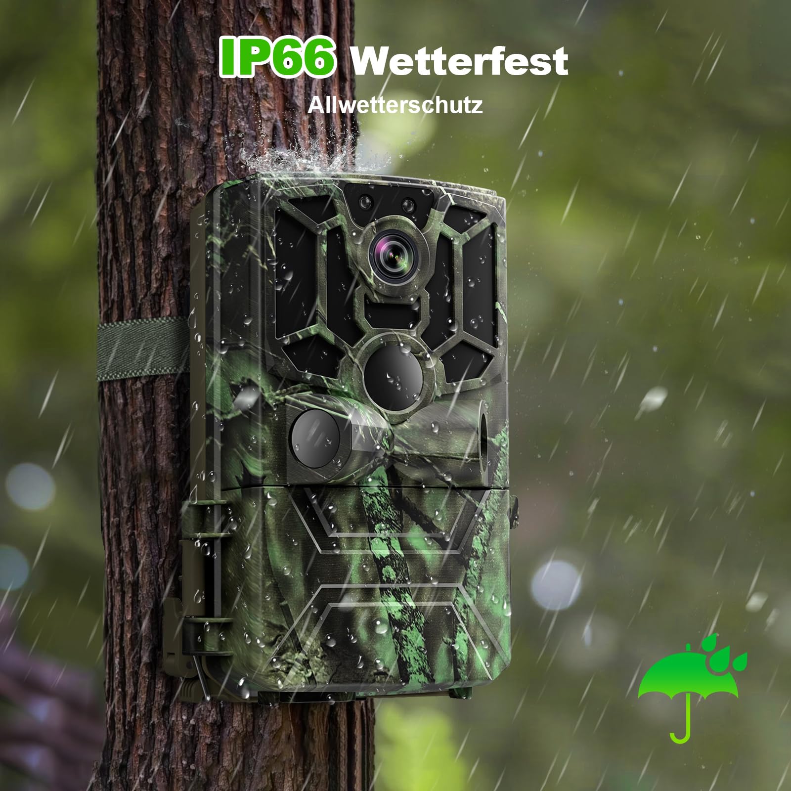 Wildkamera mit Handyübertragung App, 5K Video 60MP Full HD WLAN Bluetooth Wildtierkamera Nachtsicht Bewegungsmelder 0,1s Auslösezeit IP66 Wasserdicht 32GB Speicherkarte AA-Batterien
