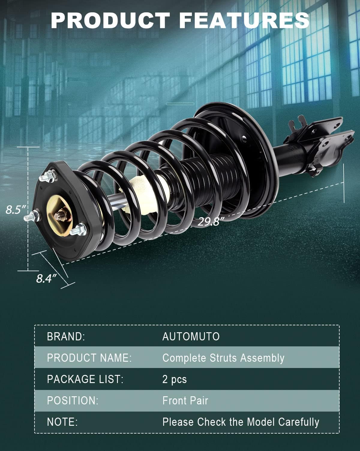 AUTOMUTO Strut Spring Assembly Rear Pair Shock Absorber for 2005-2009 for Hyundai Tucson,2005-2010 for Kia Sportage Replace for 172221 172222